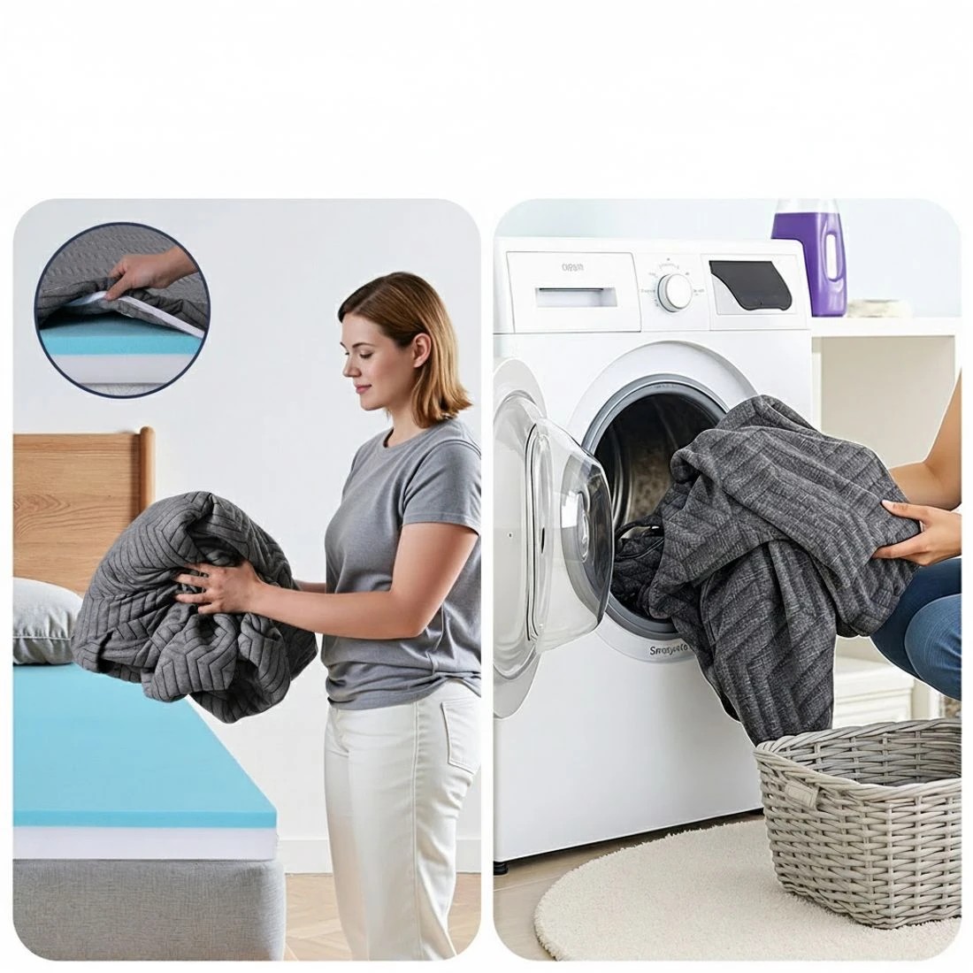 9 Giselle 8cm Memory Foam Mattress Topper Gel Dual Layer Foam Bamboo King Single - King Single Bed - Grey, 9 of 9