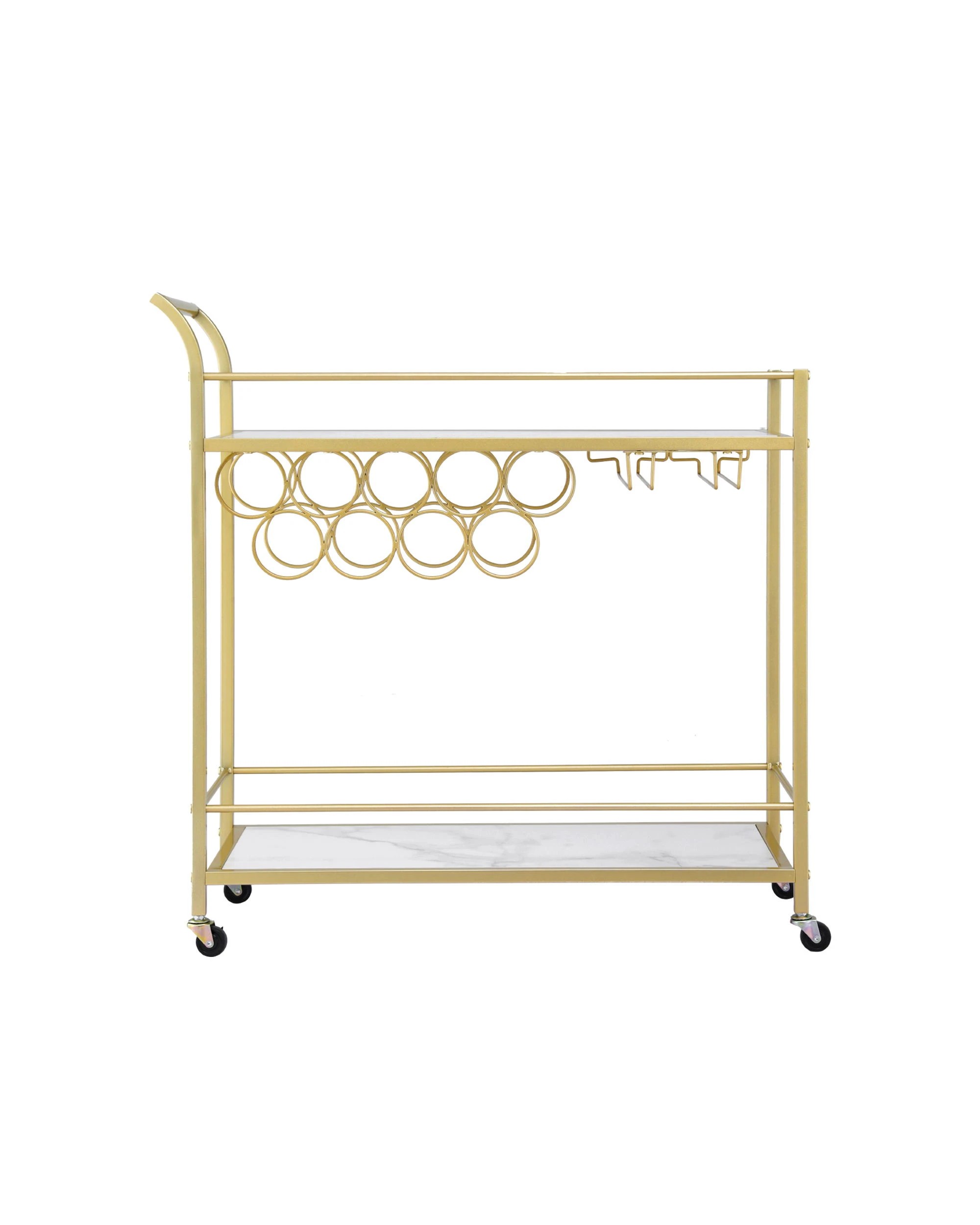 4 Artiss Bar Cart Drinks Trolley Serving Wine Rack Glass Holder Marble 85cm - Gold, 4 of 8