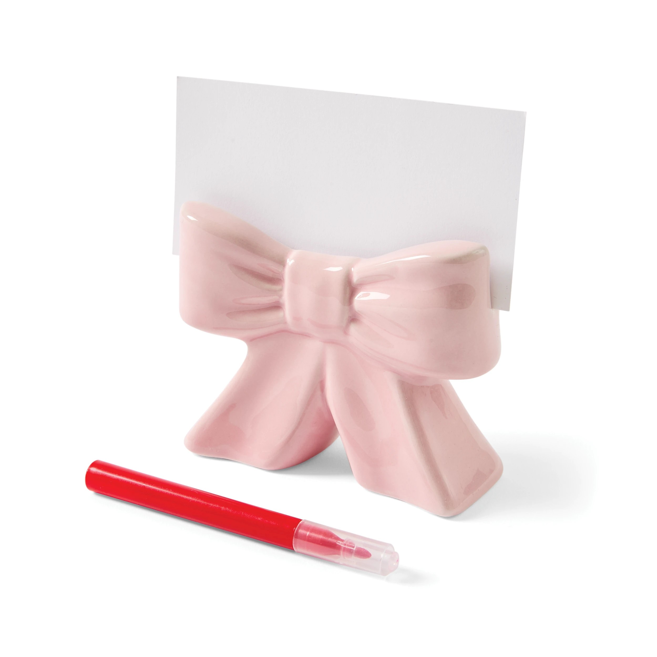 4 4 Pack Pink and Red Ceramic Bow Placecard Holders, 4 of 9