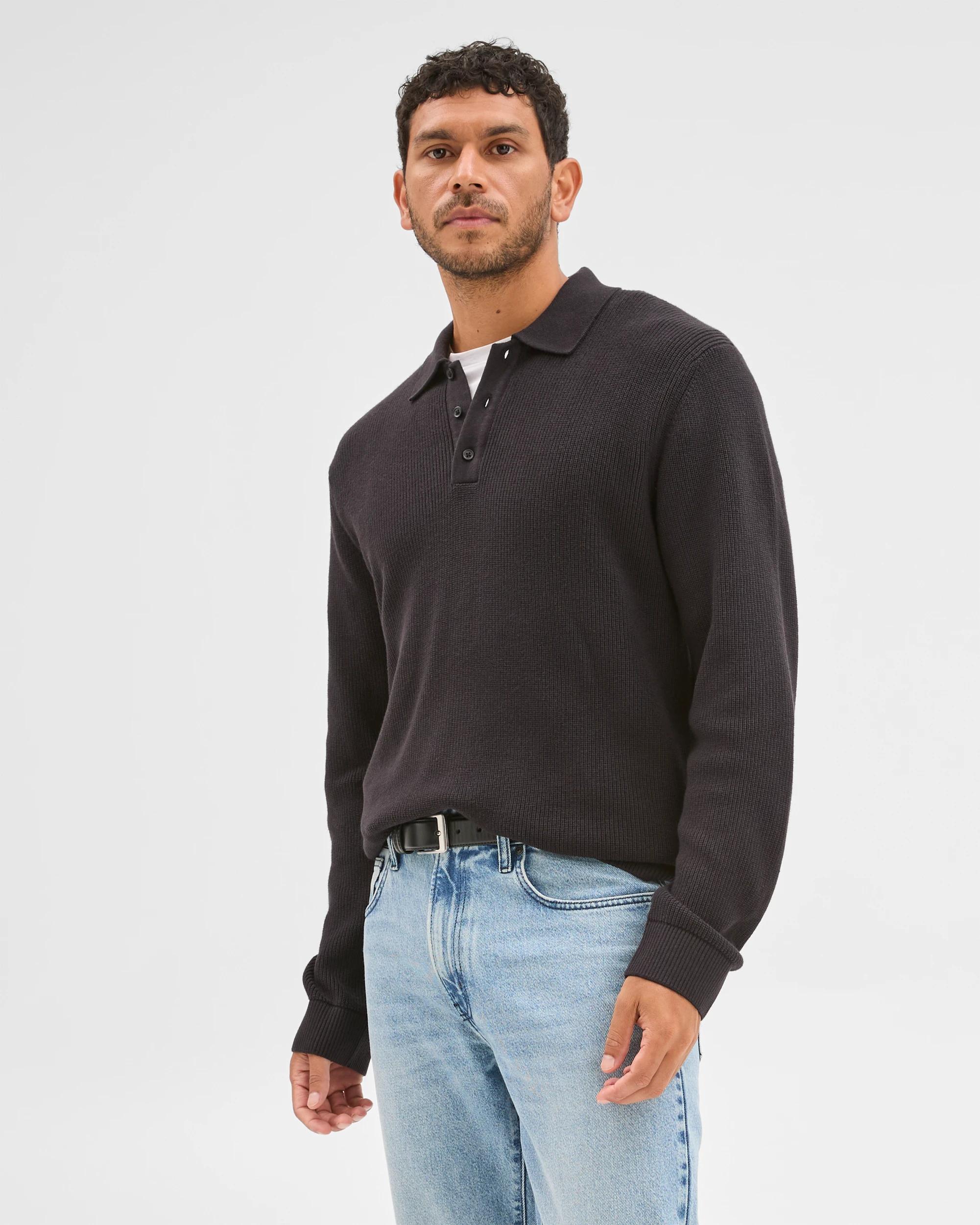1 Target Man Australian Cotton Lightweight Long Sleeve Polo Neck Knit Jumper BLACK, 1 of 6
