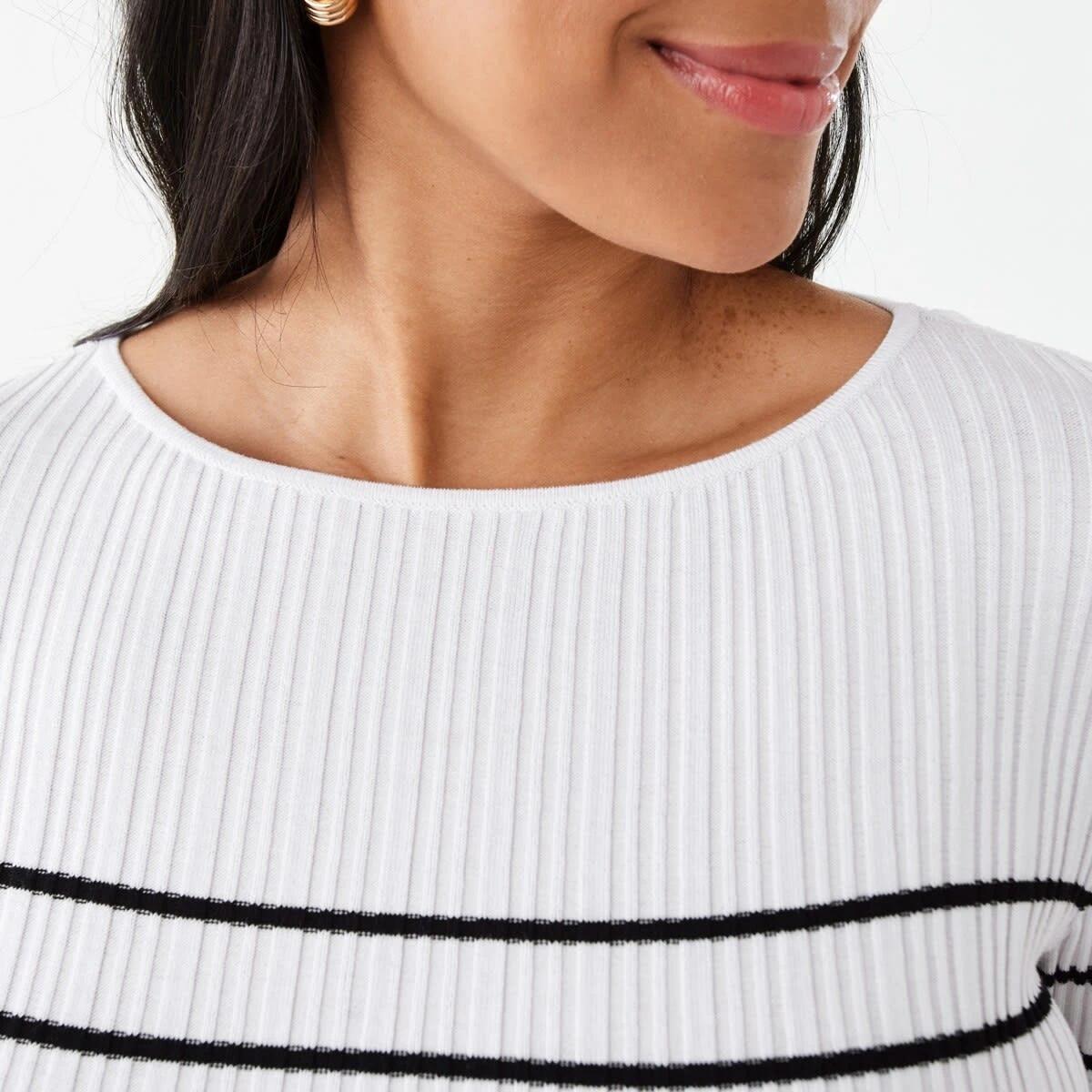 6 Long Sleeve Rib Boat Neck Top BLACK STRIPE, 6 of 9