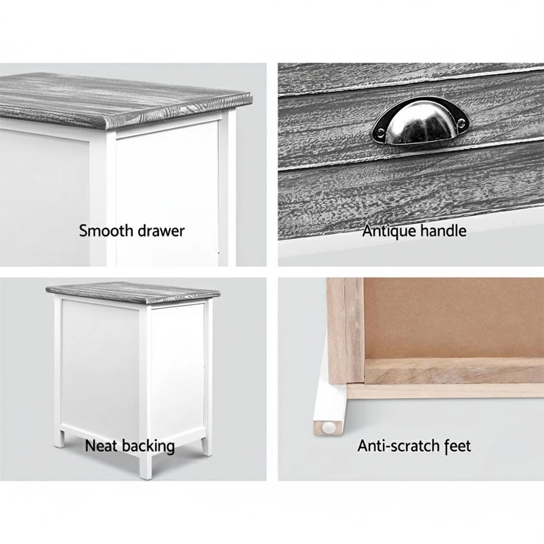 5 Artiss Bedside Table 2 Drawers Vintage X2 - Grey, 5 of 7