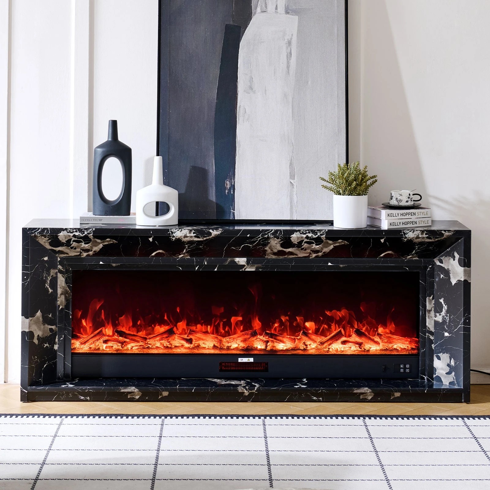 1 Moda Living Marquess 60 inch Electric Fireplace with Black Mantel Suite - Grey, 1 of 1