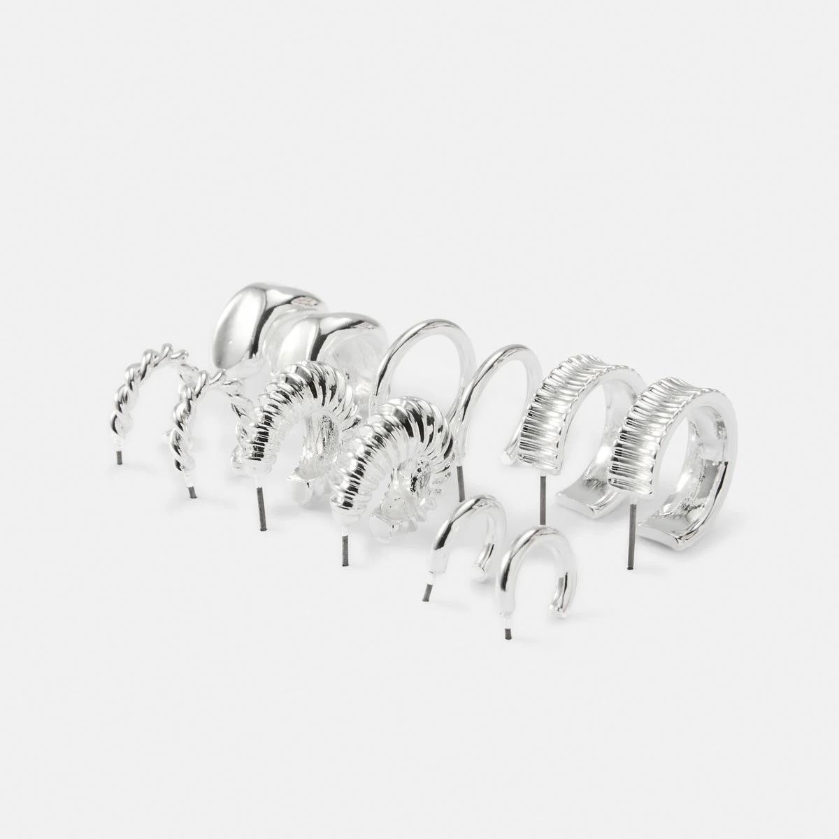 2 6 Pack Chunky Mini Hoop Earrings Silver, 2 of 5
