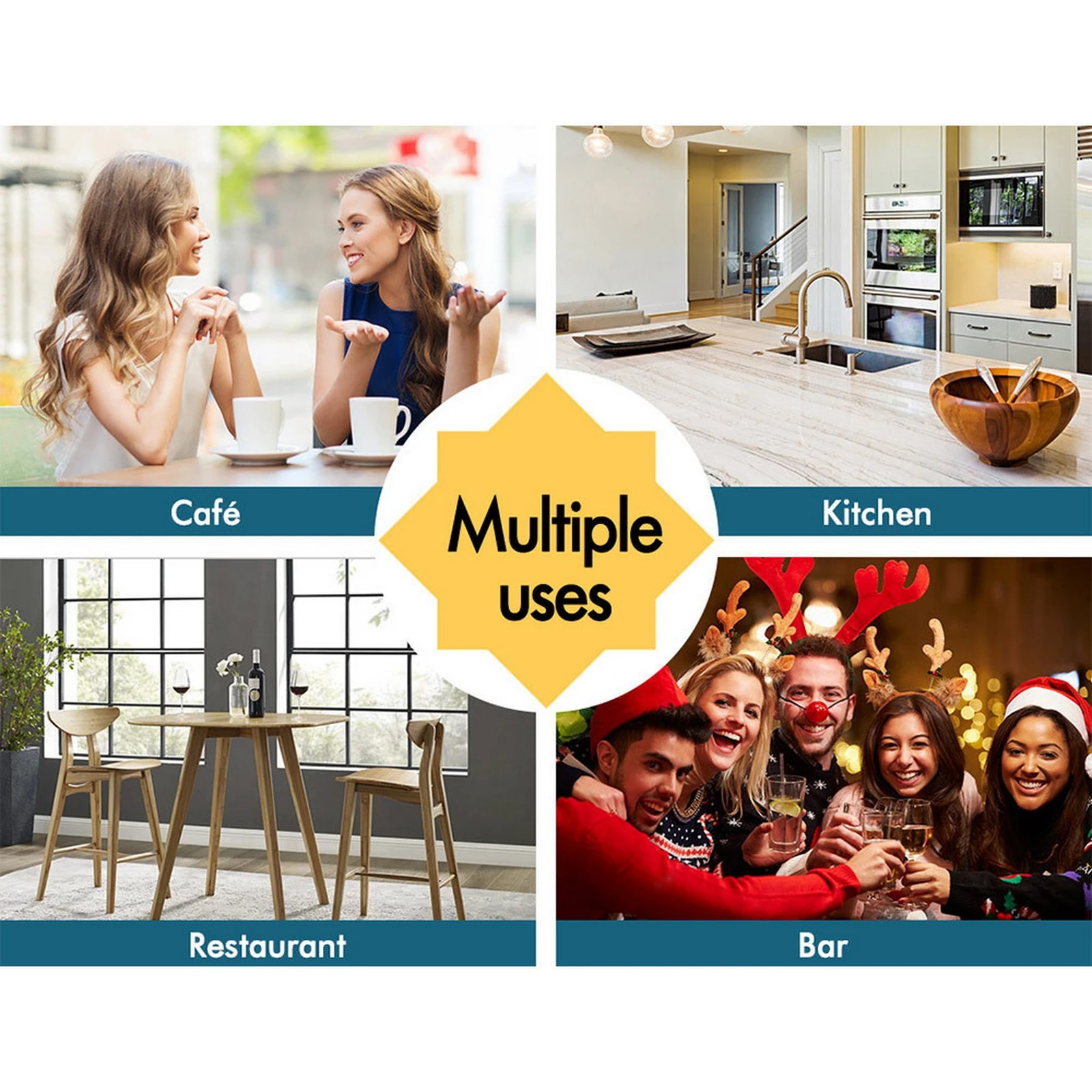 9 Alfordson 2x Kitchen Bar Stools Counter Wooden Chairs - Black, 9 of 10