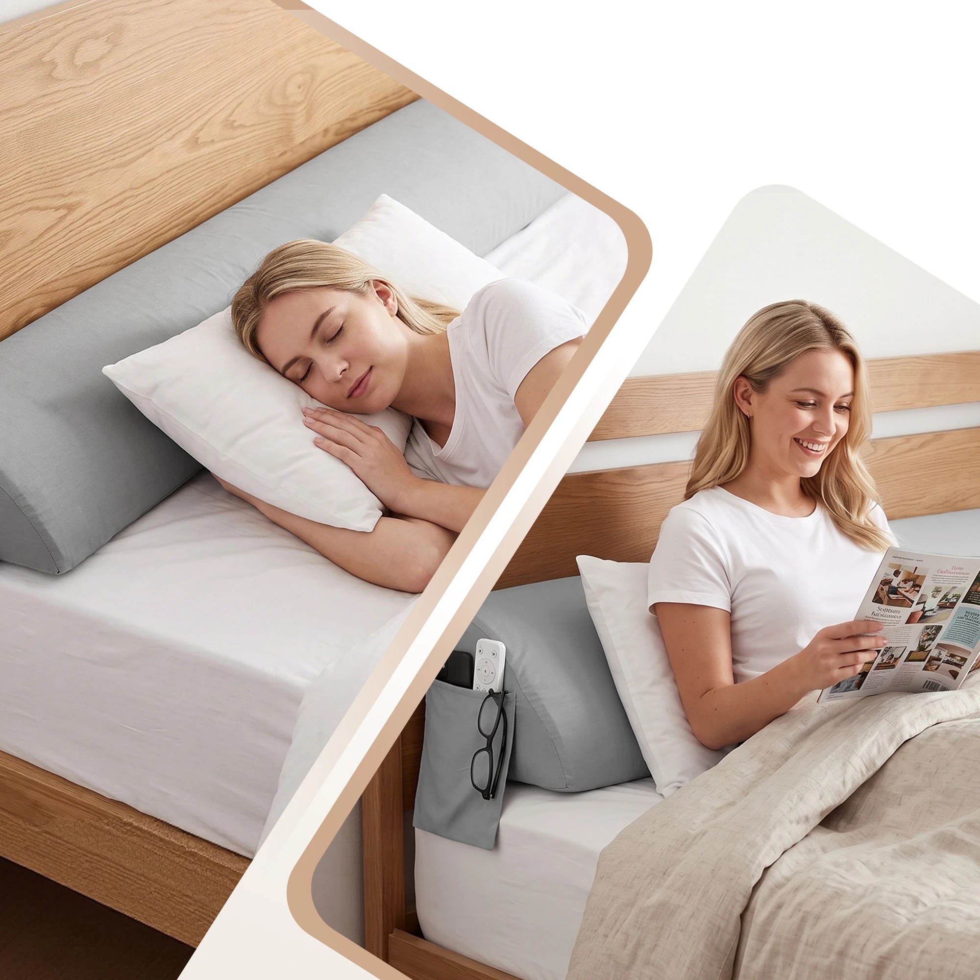 8 Giselle Bedding Wedge Pillow for Headboard, 25D Foam Filler With 2 Pockets - Queen Bed - Grey, 8 of 10