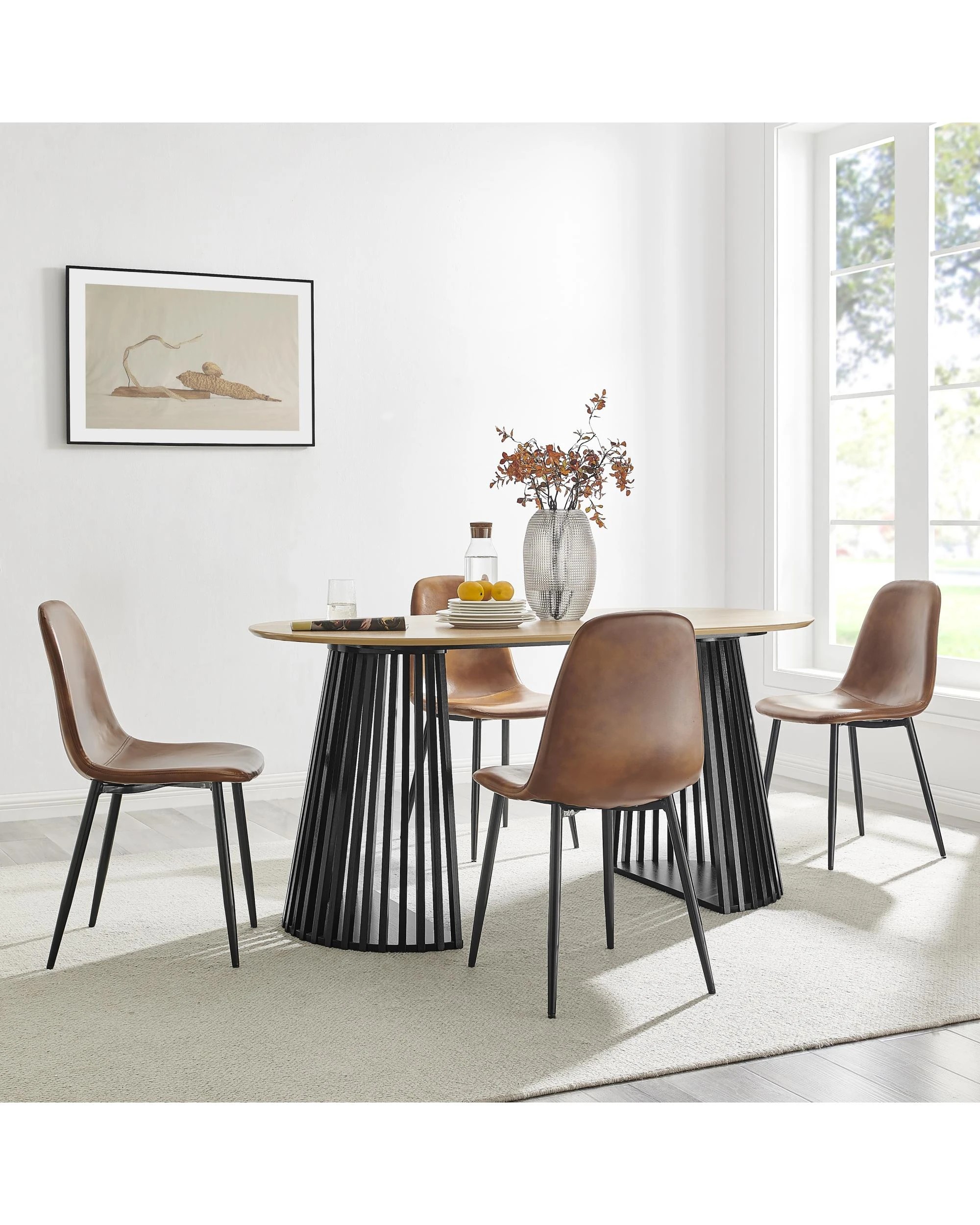 3 Kodu Oval Rounded Dining Table 160cm Black and Oak, 3 of 7