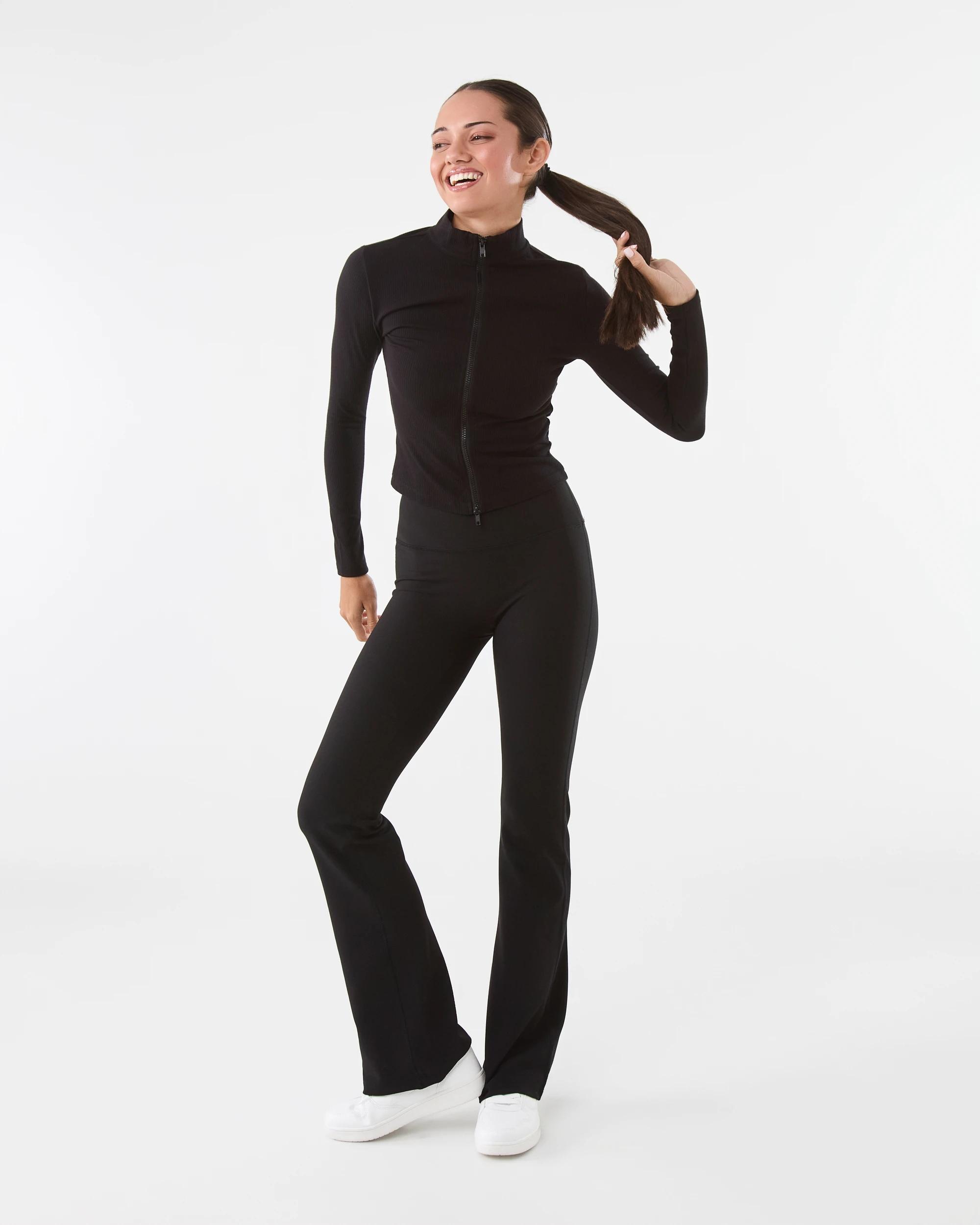 2 Active Womens Soft Rib Flared Leggings Black, 2 of 5