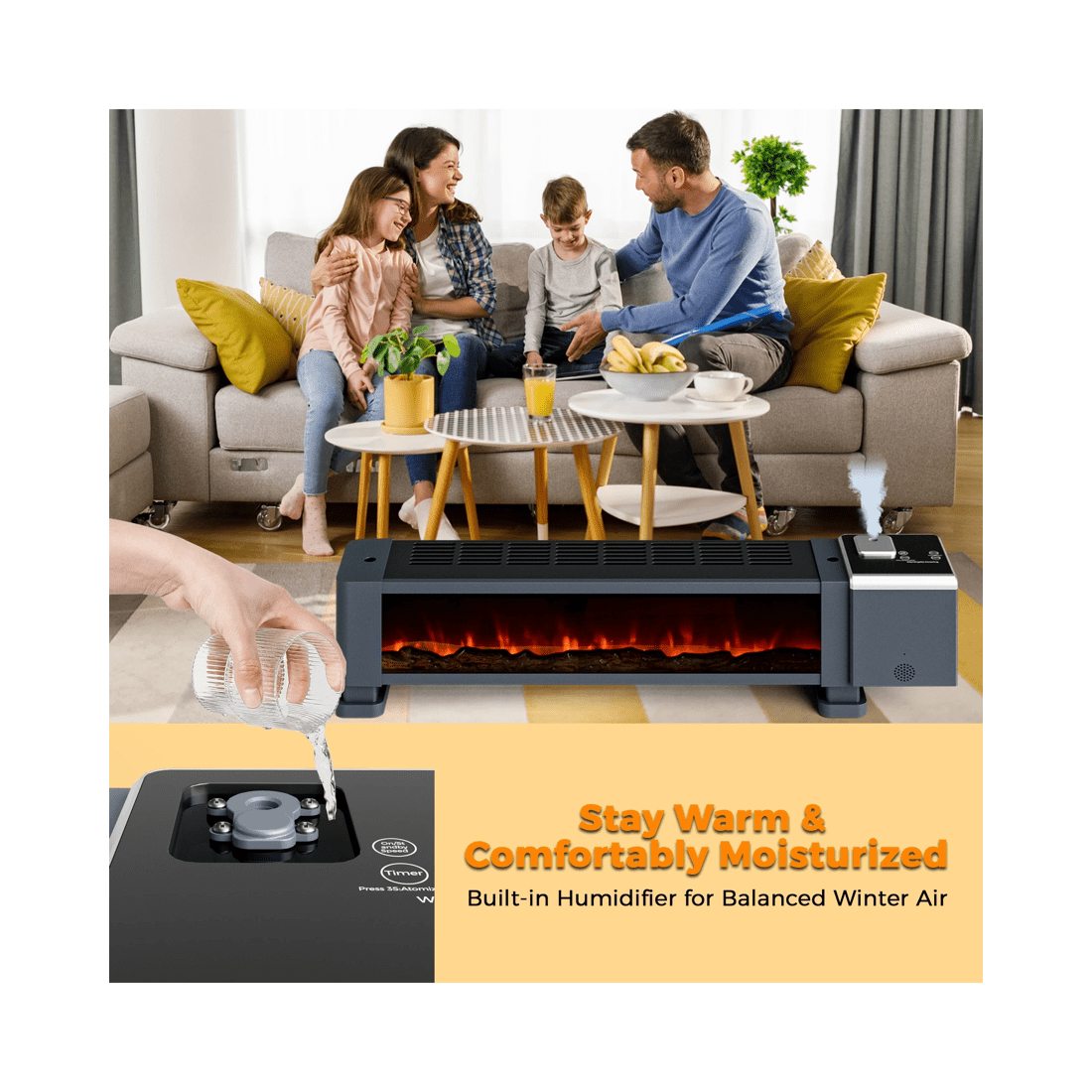 7 Advwin Baseboard Heater With 3d Flame 2200w Black
 - Black, 7 of 8