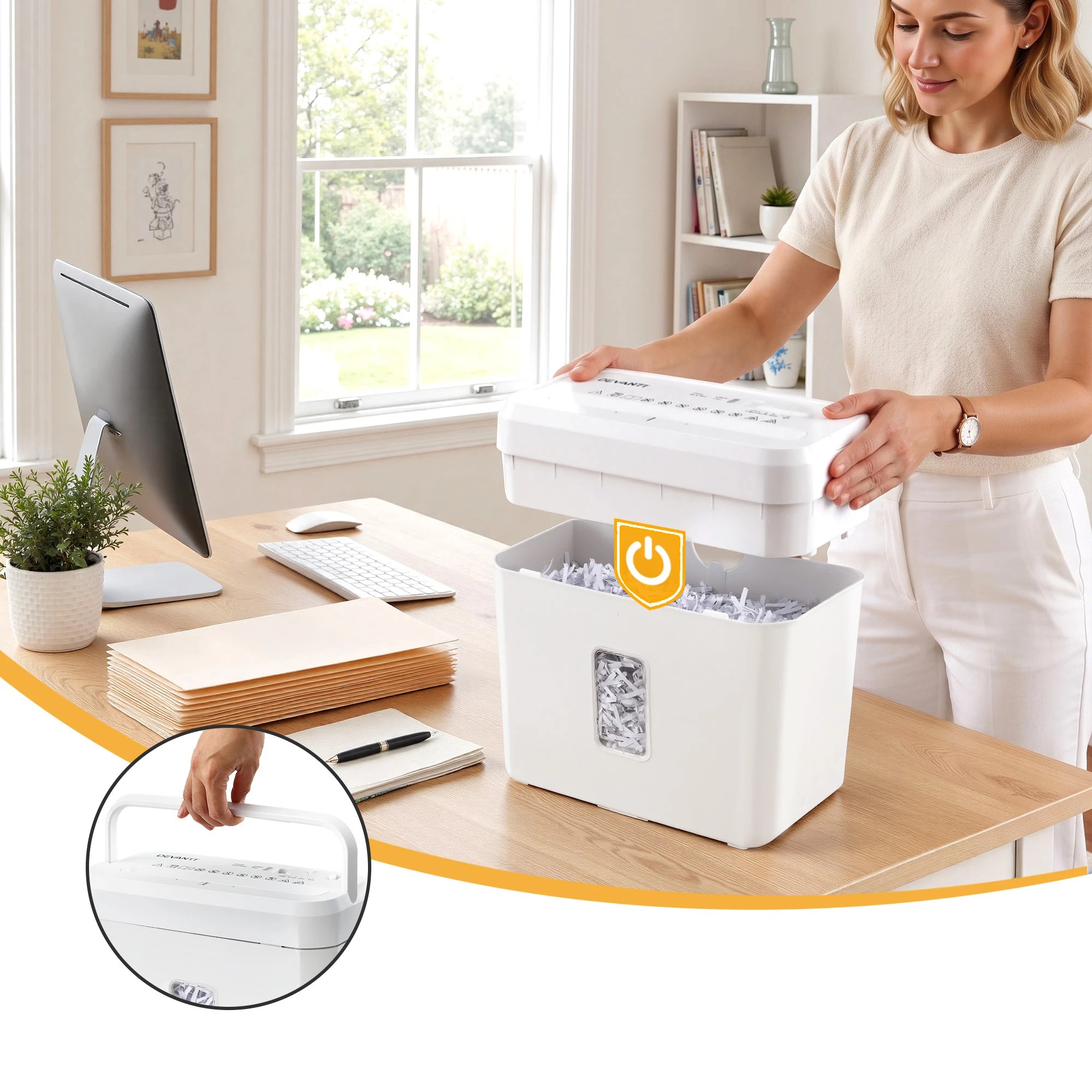 7 DEVANTI 8L Small Tabletop Paper Shredder 4 Sheet P4 Cross Cut Home Office - White, 7 of 10