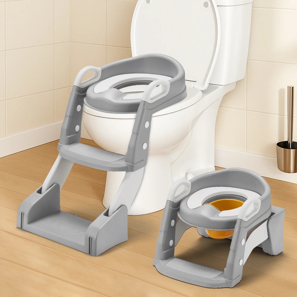 3 Playpals Potty Trainer Toilet Seat Chair Kids Toddler with Ladder - Grey, 3 of 3