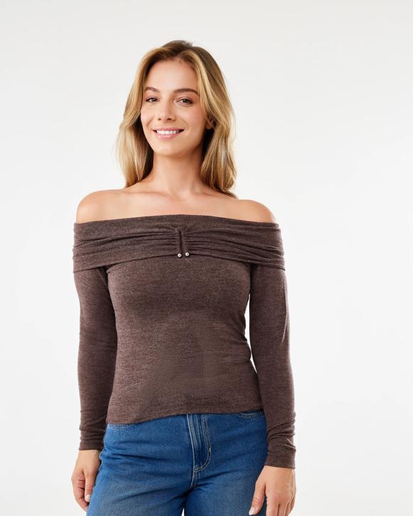Long Sleeve Off Shoulder Detail Top