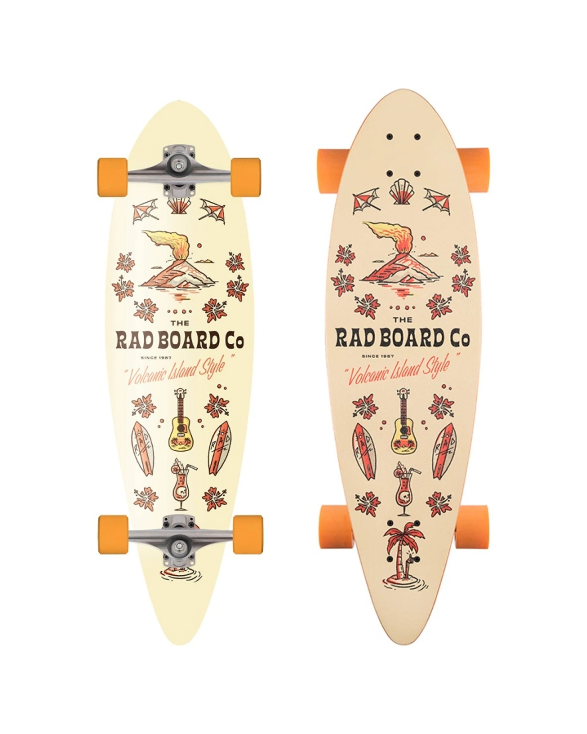 1 Rad Board Co Complete Pintail Mini Longboard 9 Inch Compact Lightweight Tiki Volacano - Multi, 1 of 4