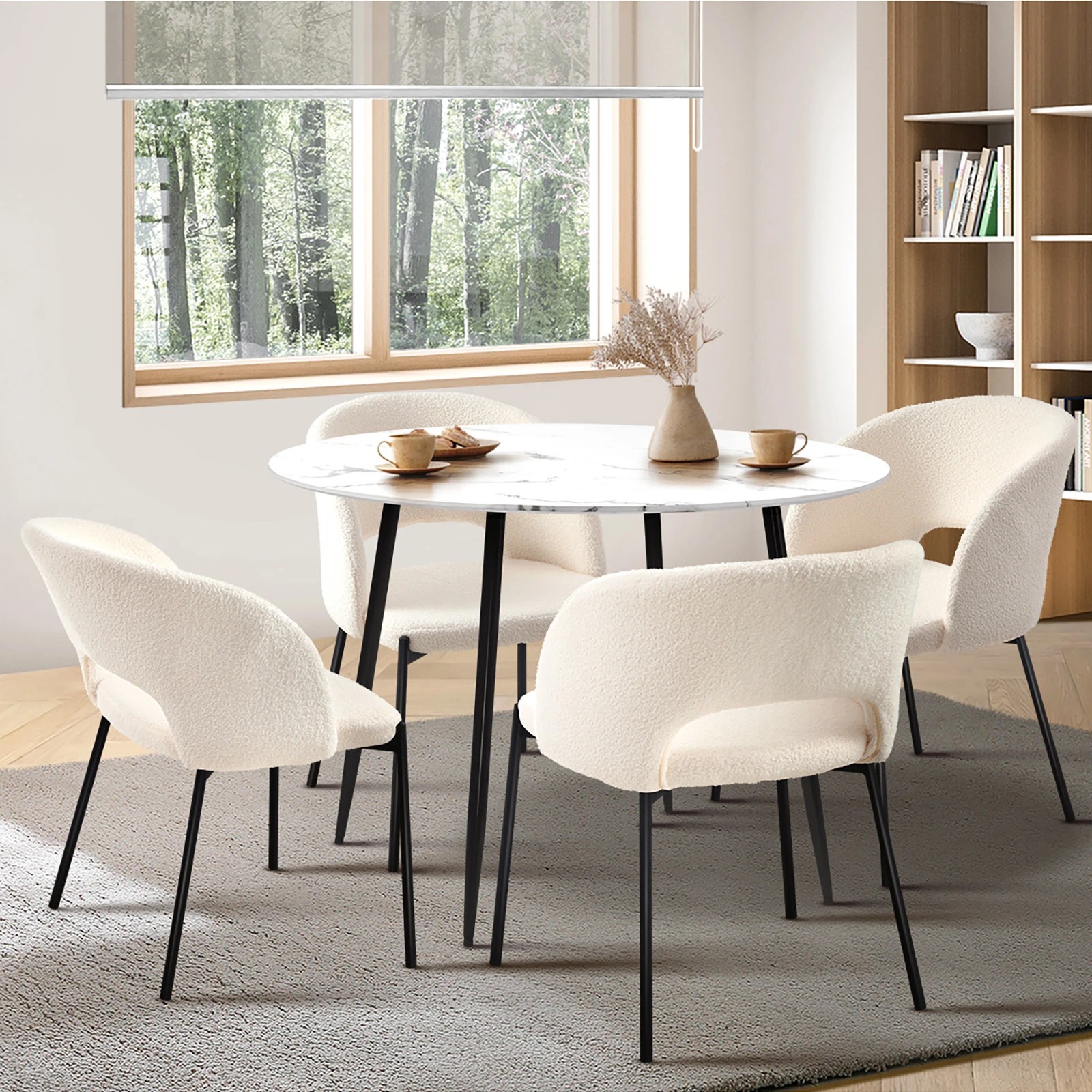 3 Oikiture 110cm Round Dining Table With 4pcs Dining Chairs Sherpa
 - Multi, 3 of 10