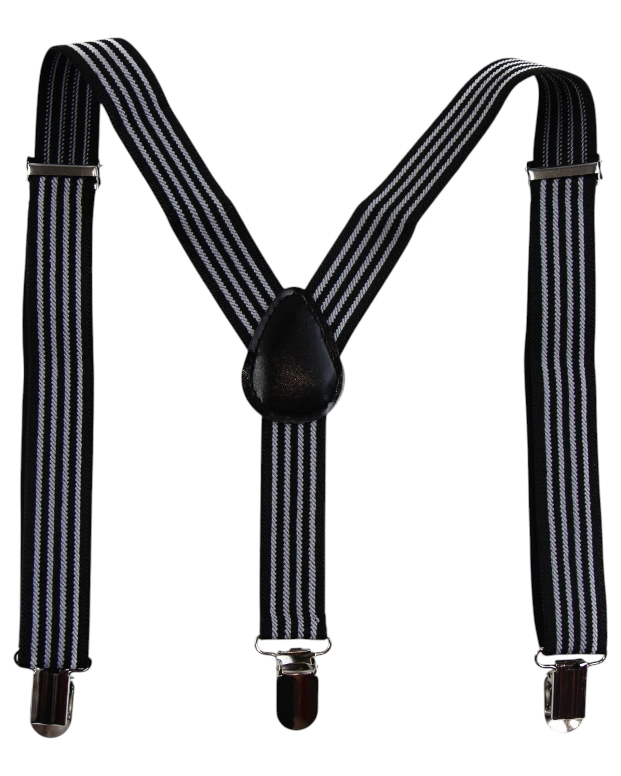 1 Zasel Boys Adjustable Black & White Striped Patterned Suspenders - Multi, 1 of 4