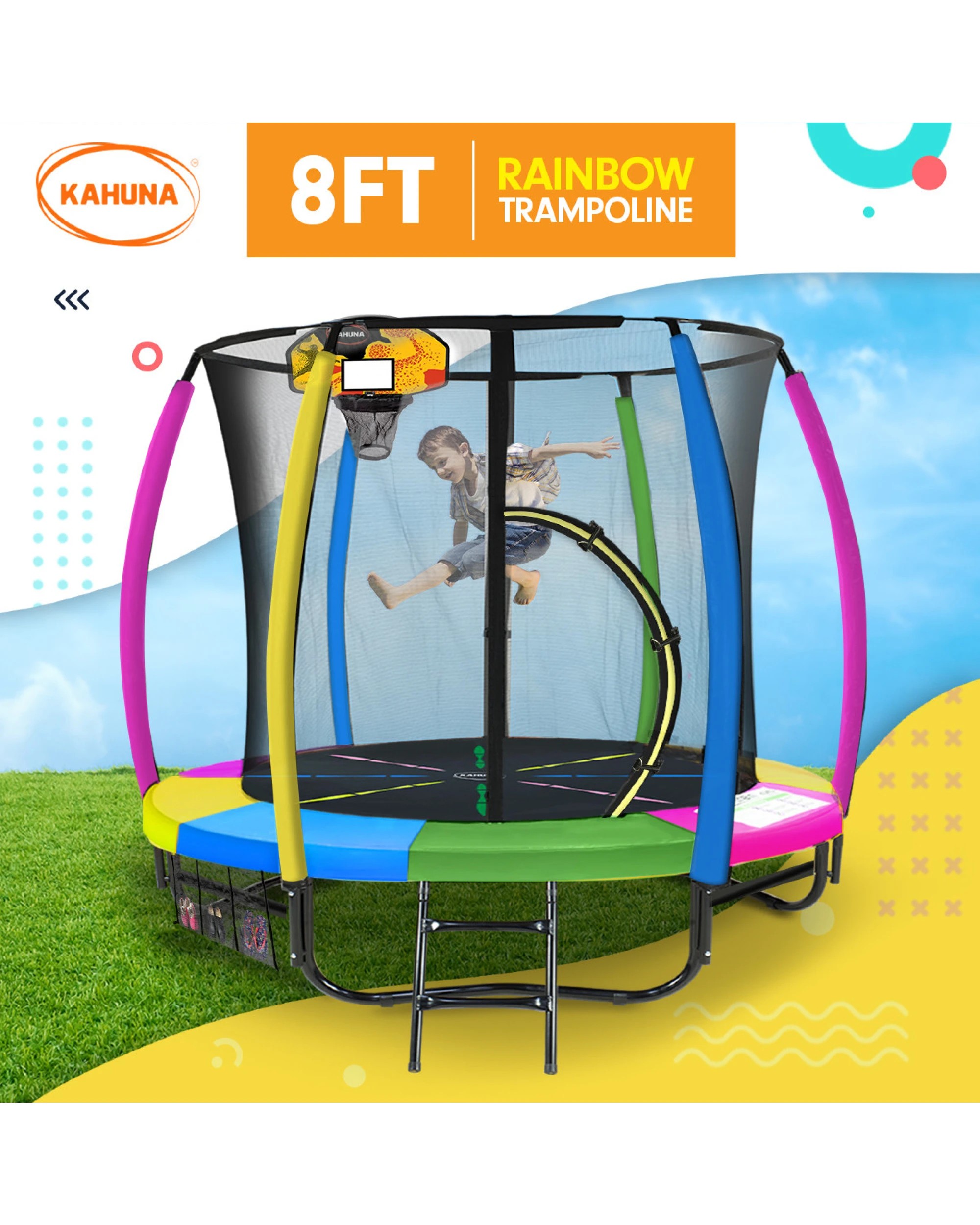 5 Kahuna Trampoline 8 ft with Basketball Set - Pattern, 5 of 10