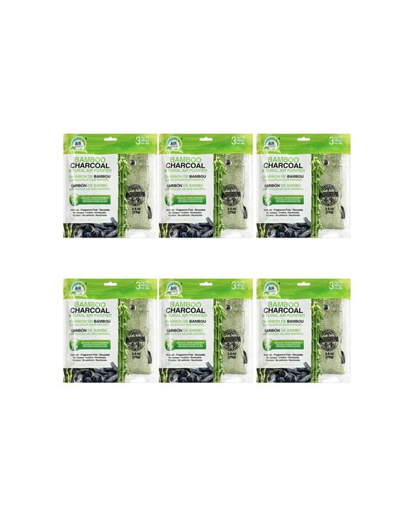 Air Fusion 6x 3pc Bamboo Charcoal Air Purifying Bag Odour Absorber - Charcoal
