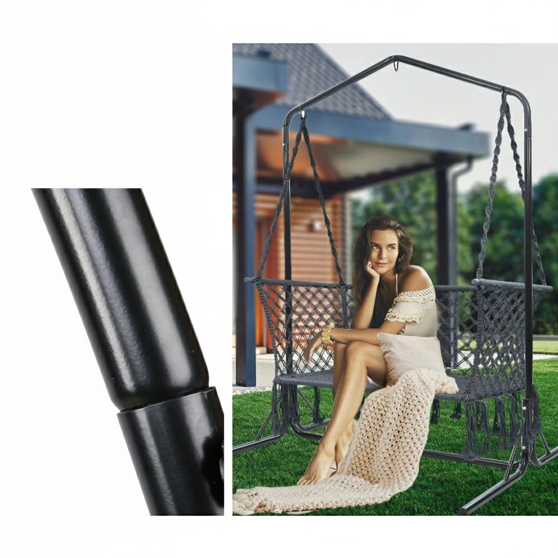 4 Gardeon Hammock Chair with Stand Macrame Outdoor Garden 2 Seater - Multi, 4 of 7