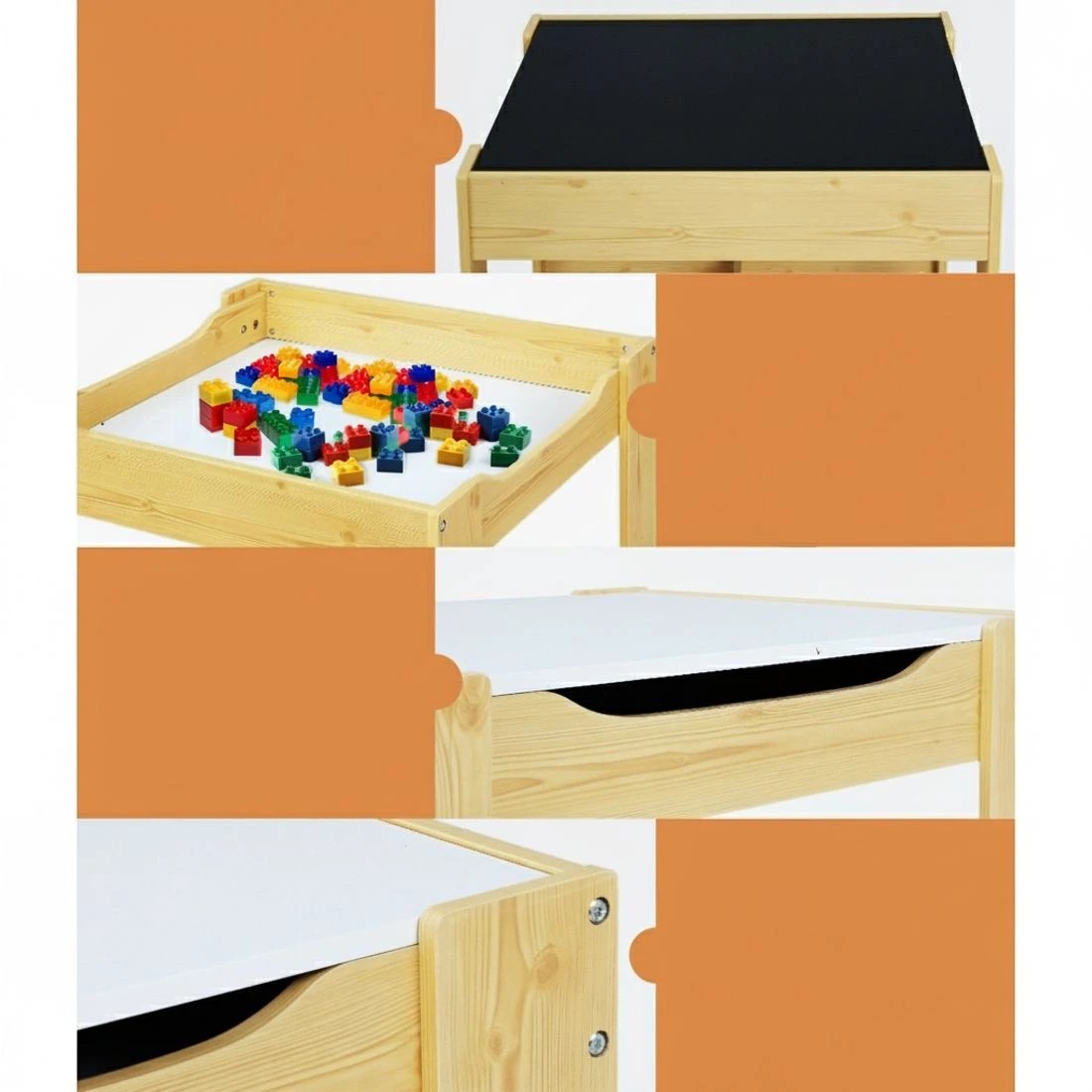 5 Keezi 3PCS Kids Table and Chairs Set Activity Desk Chalkboard Toys Storage - Natural, 5 of 5