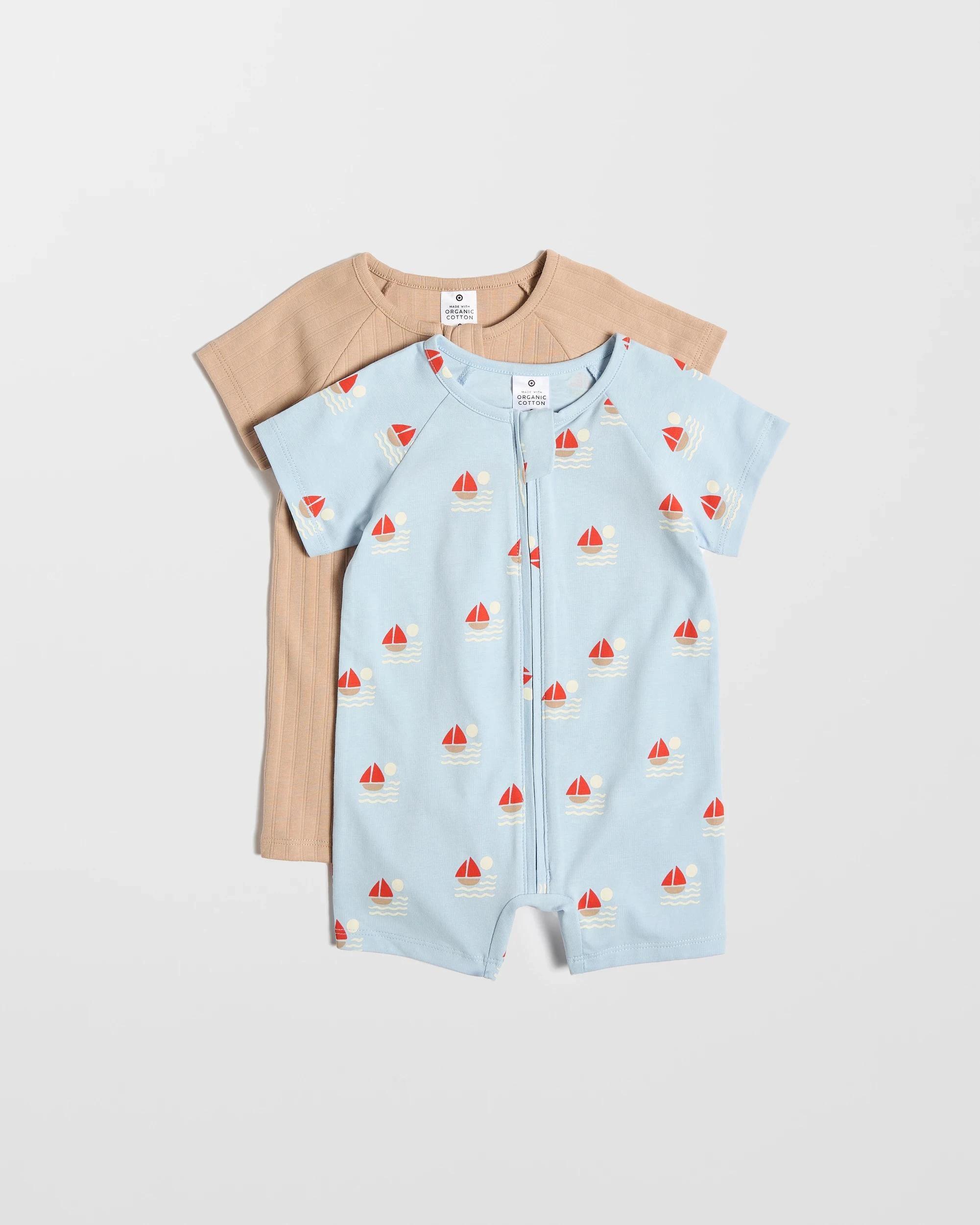 1 Target Baby Baby Organic Cotton Zip Romper 2 Pack SAILBOATS BLUE, 1 of 5