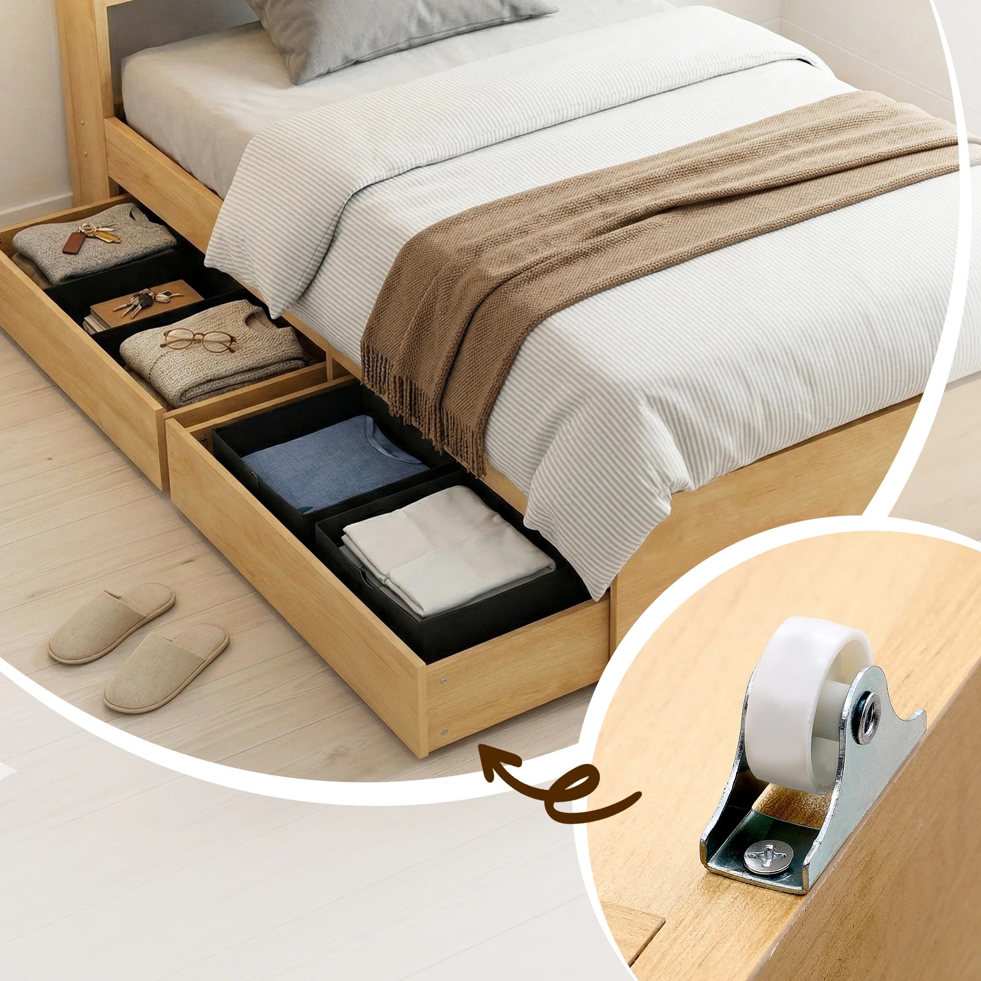 6 Artiss King Single Bed Frame with 2 Drawer Platform Bed Base with USB Ports - Natural, 6 of 9