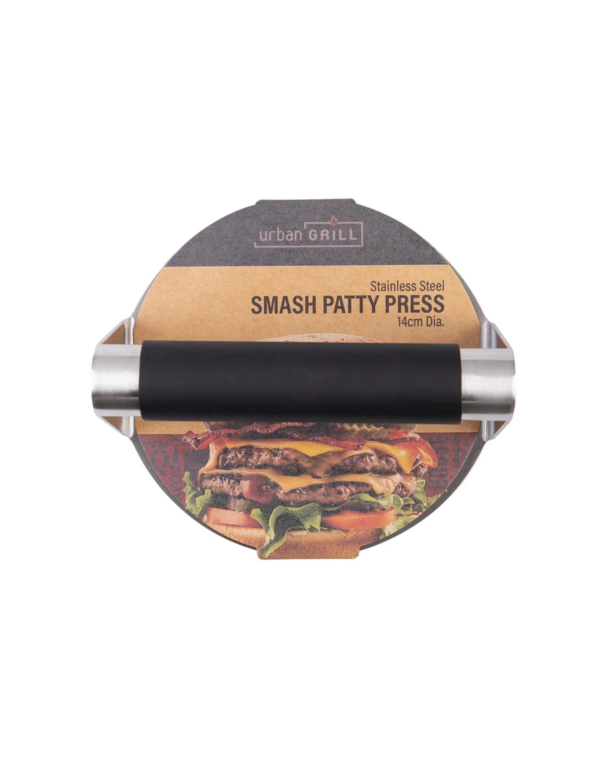 8 Urban Grill Stainless Steel Smash Patty Press 14cm Soft Grip Handle - Black, 8 of 10