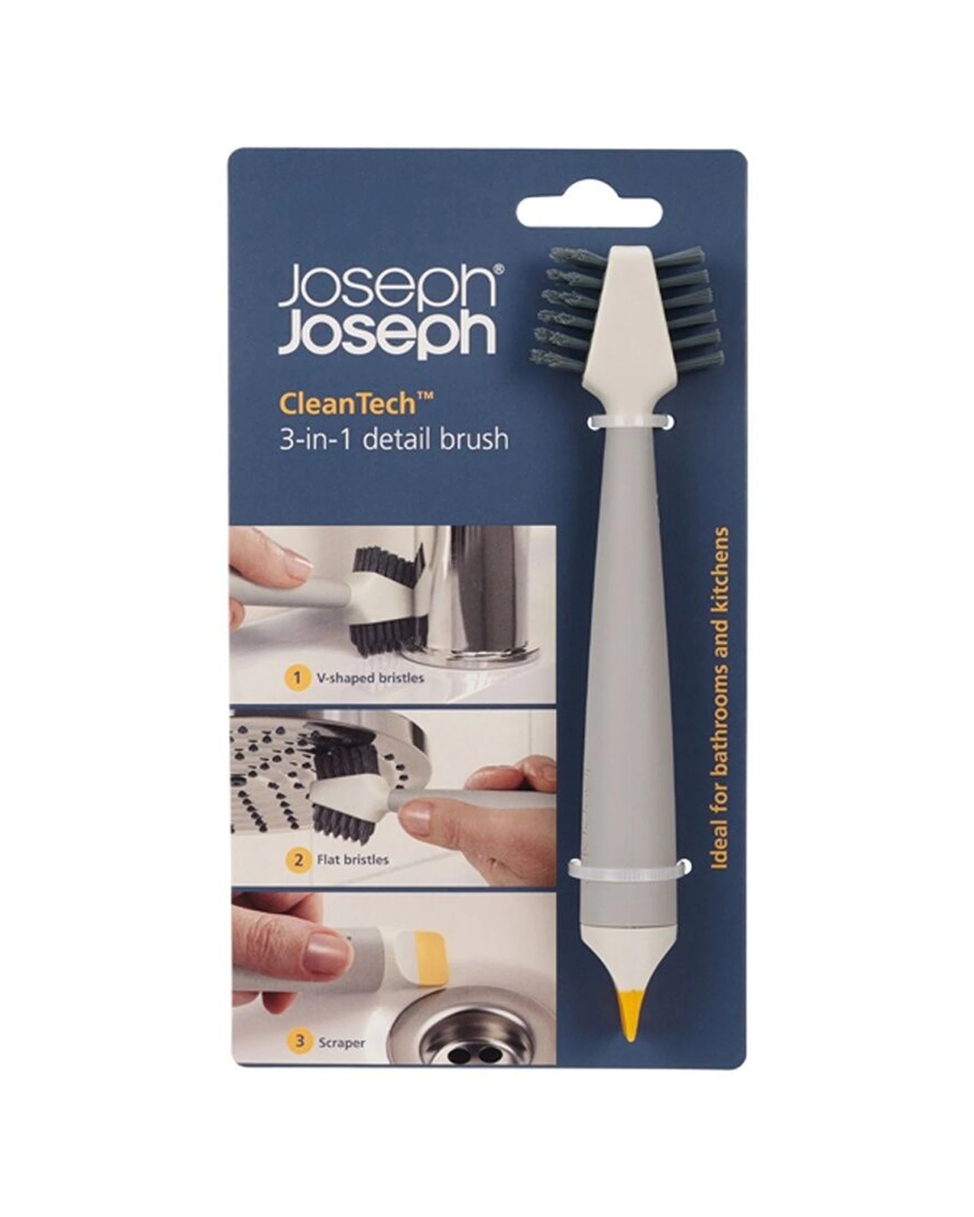 2 Joseph Joseph 2PK CleanTech 3-In-1 Bathroom Grout And Corner Detail Brush Stone - Beige, 2 of 7