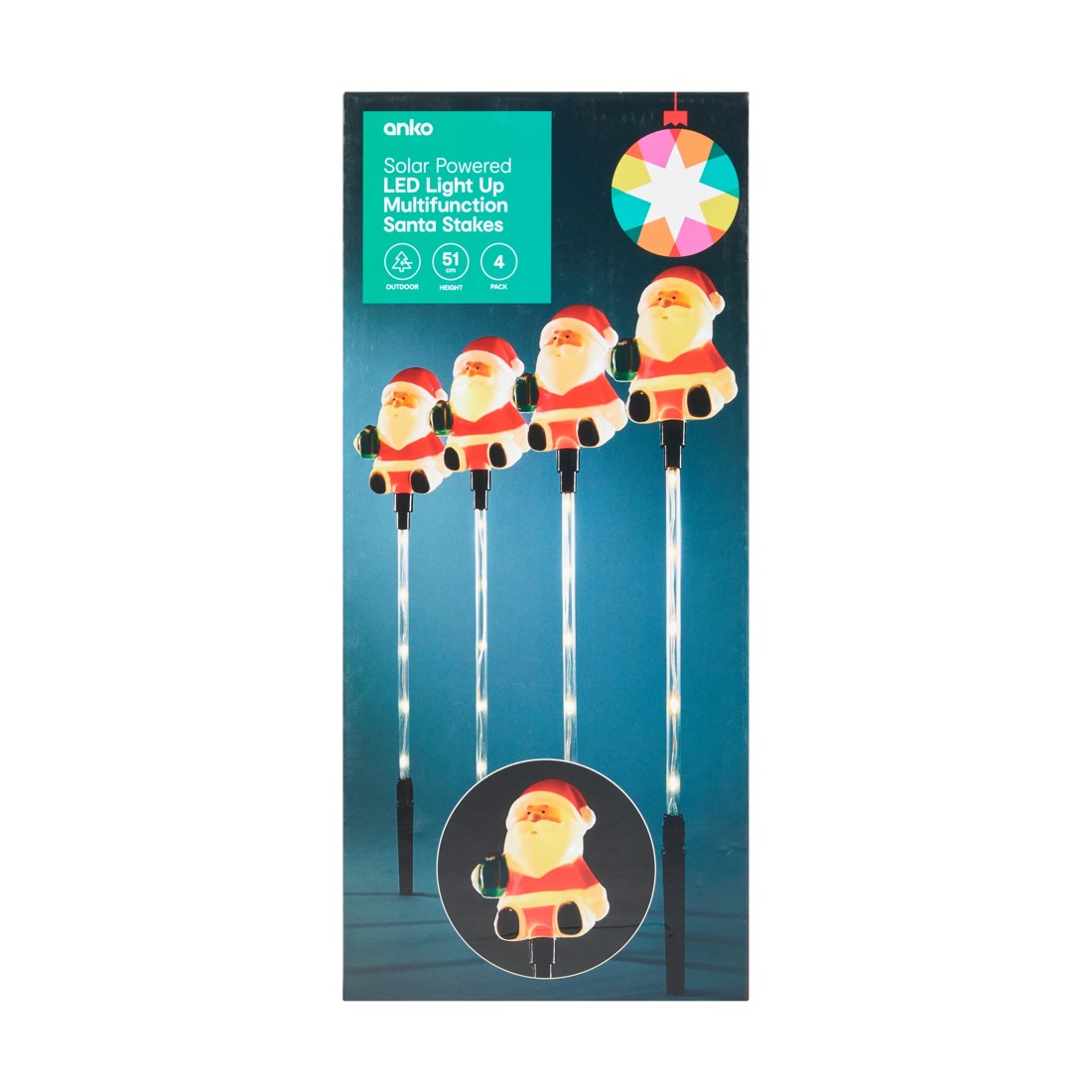 7 4 Pack Solar Powered LED Light Up Multifunction Santa Stakes, 7 of 8