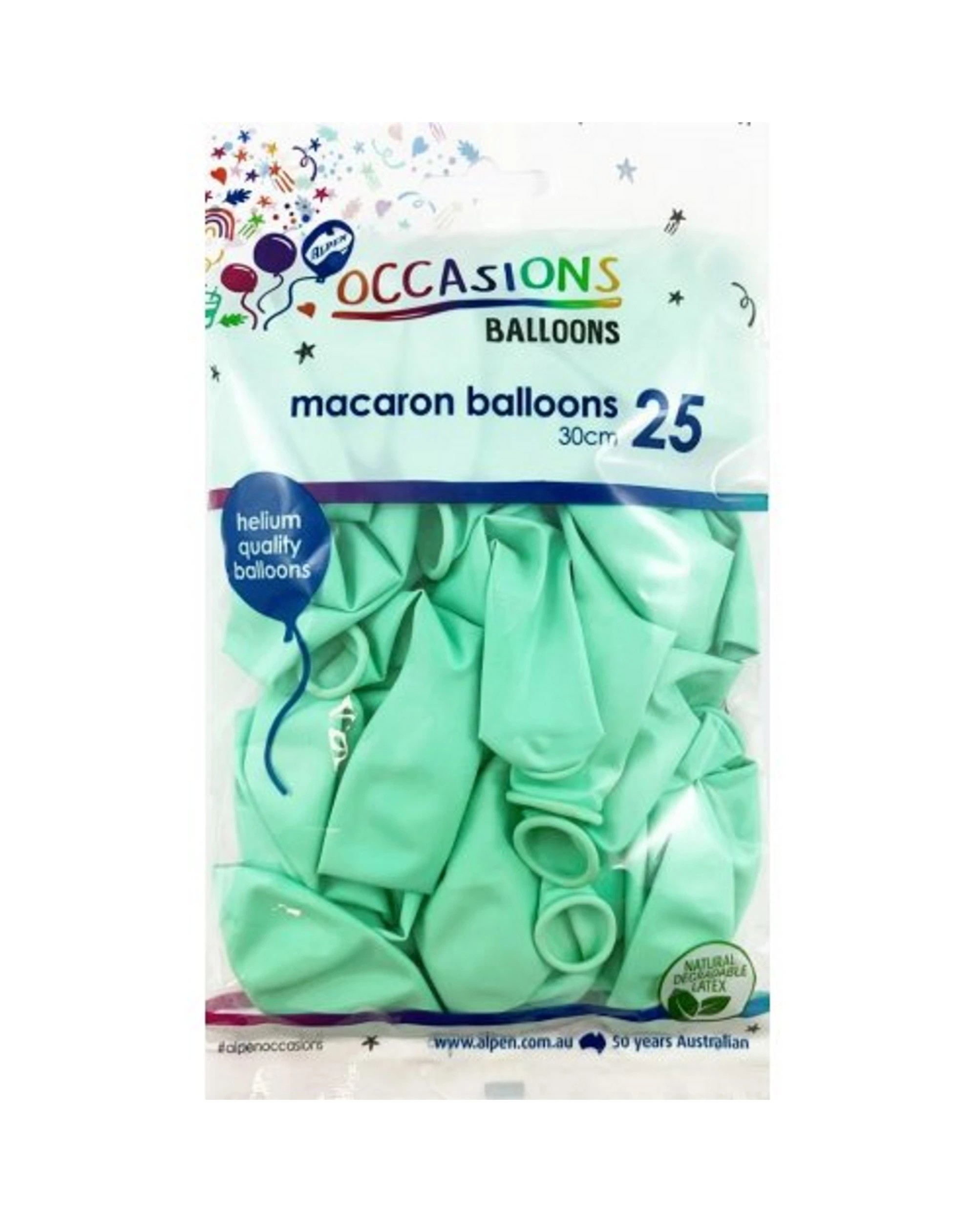 2 Alpen Pastel Macaron Latex Round Balloons 30cm Pack of 25 - Green, 2 of 2