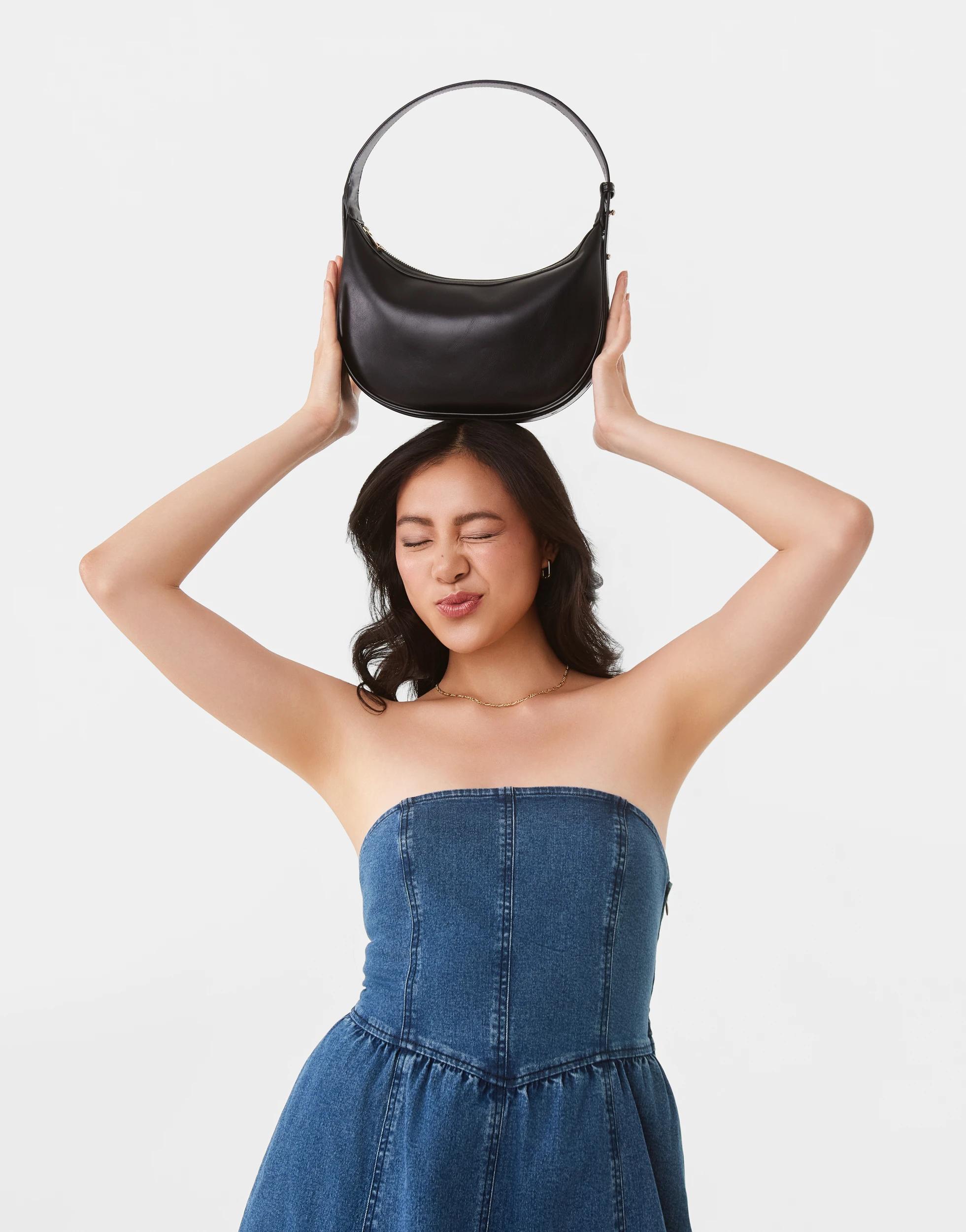 9 Strapless Denim Midi Dress Dark Wash, 9 of 10