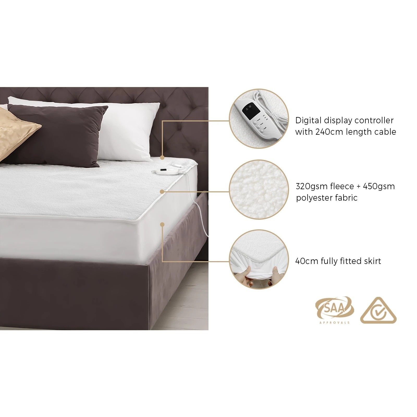 4 Bedra Bedding Electric Blanket Washable Fleece Heated Fully Fitted Winter Pad Queen - Queen Bed - White, 4 of 10