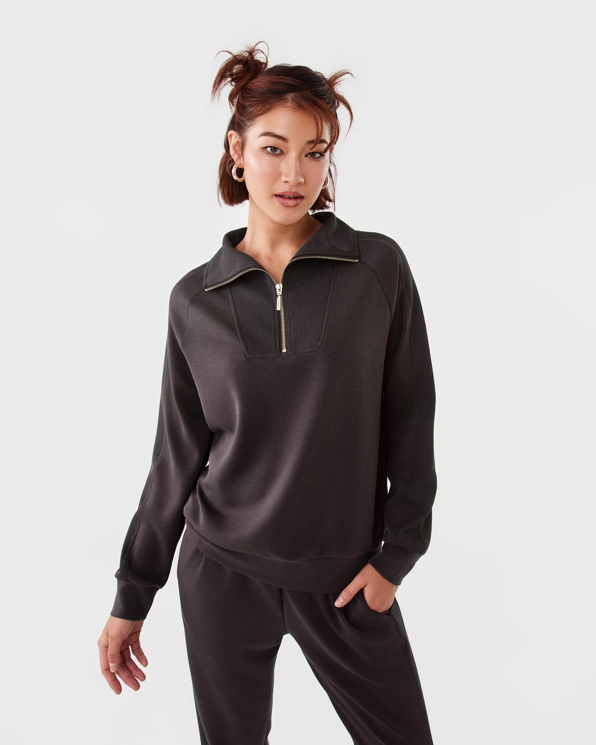 1 Active Womens Soft Modal Quarter Zip Jumper Espresso, 1 of 8