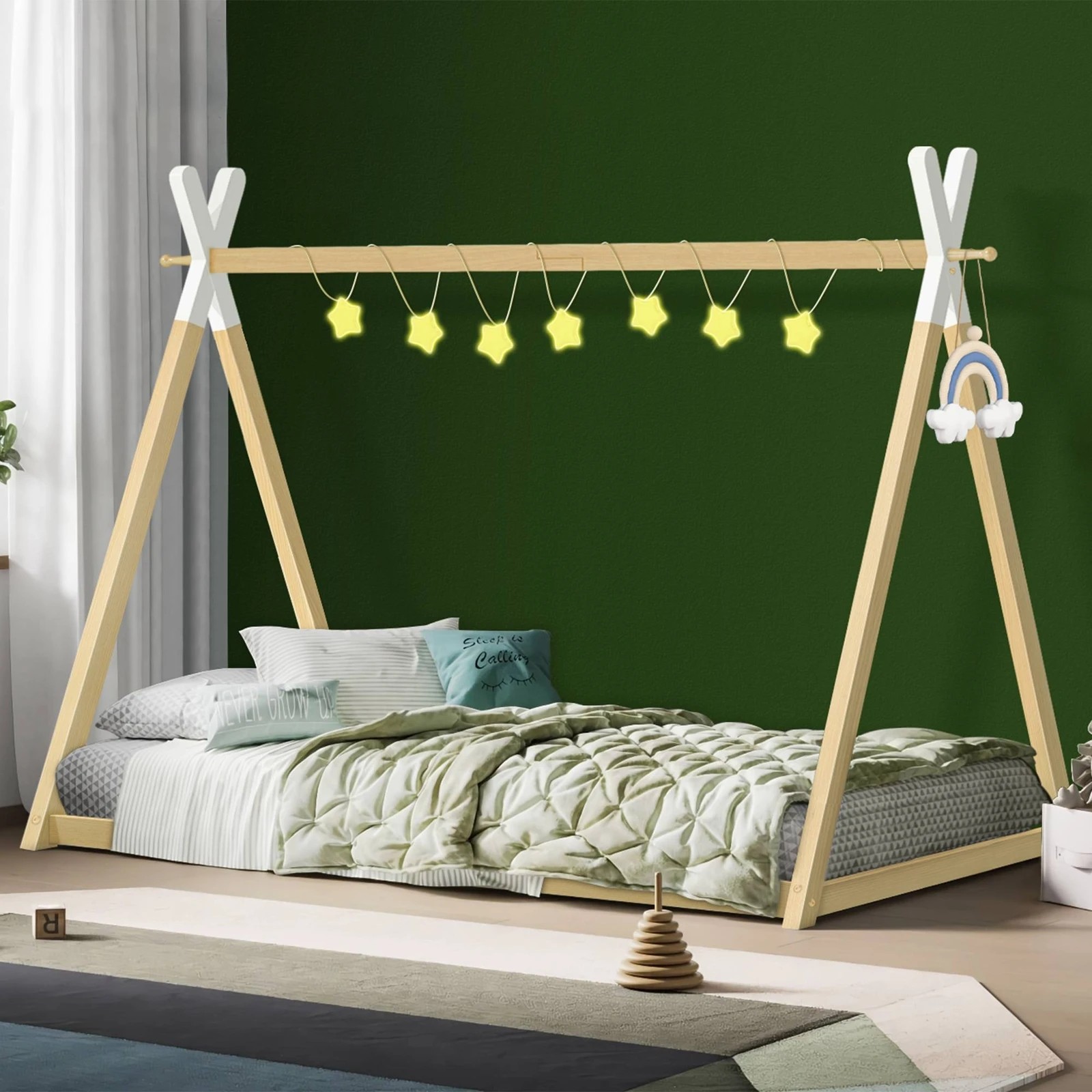 4 Alfordson Bed Frame Wooden Single Timber Teepee House Base Platform Taran - Natural, 4 of 10