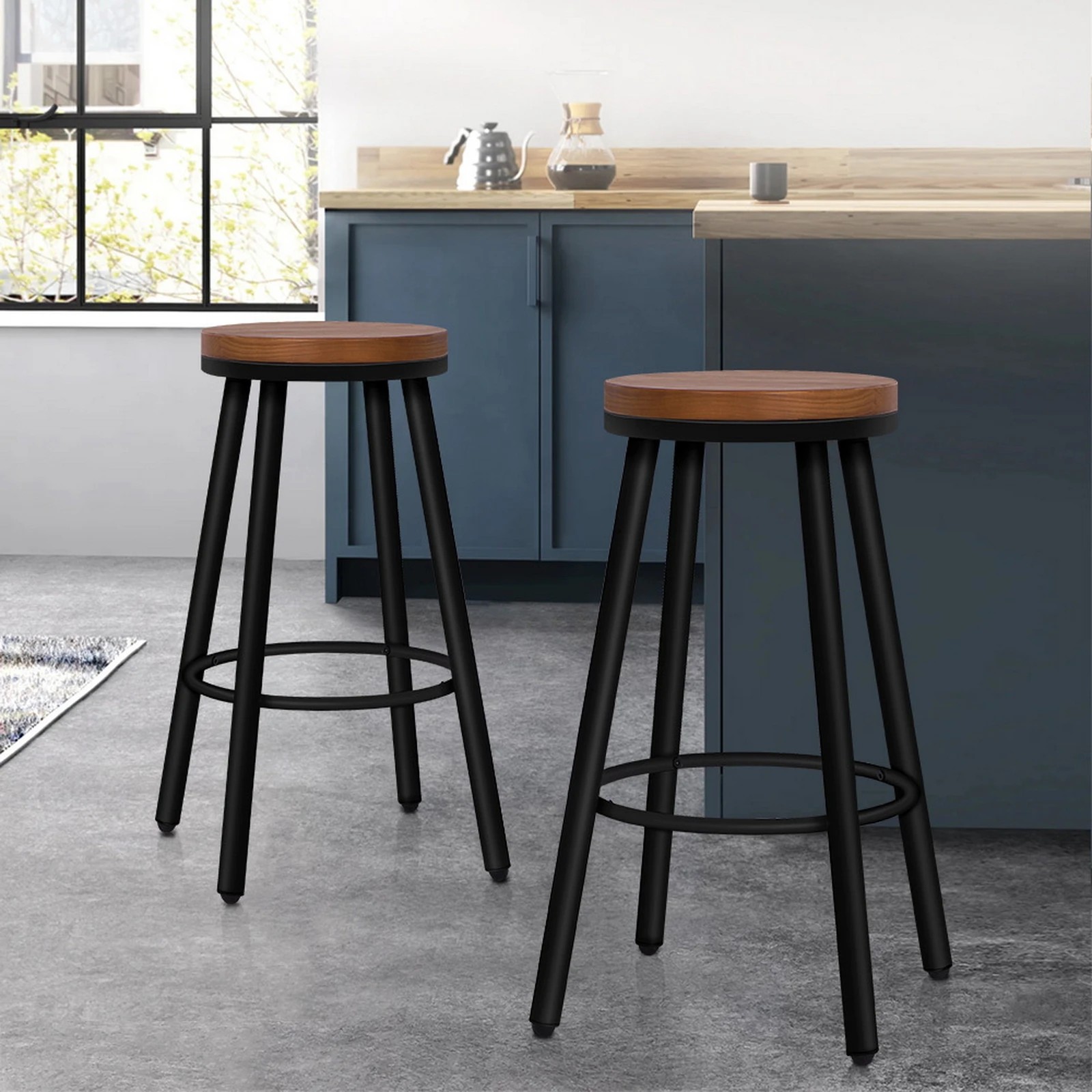 10 Alfordson 2x Bar Stools Retro Kitchen Vintage Chair Industrial Rocio - Black, 10 of 10