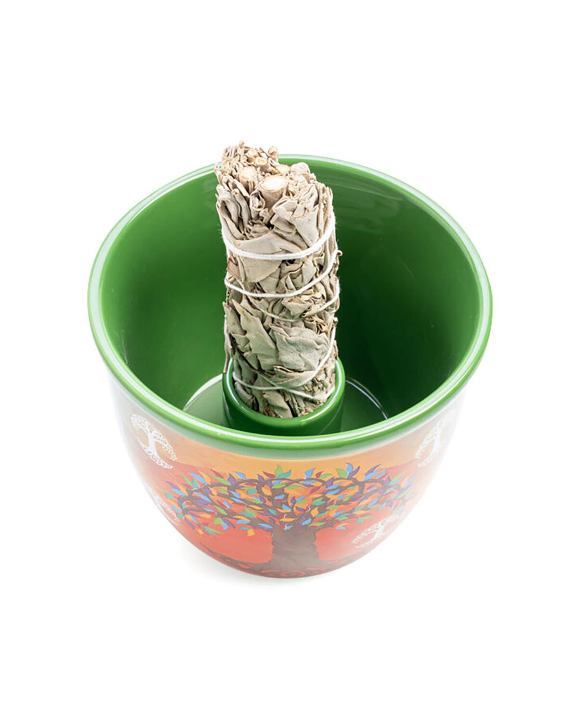 2 MDI Smudge Bowl Sage & Incense Burner Ceramic Tree Of Life 12.5x10.5cm - Orange, 2 of 5