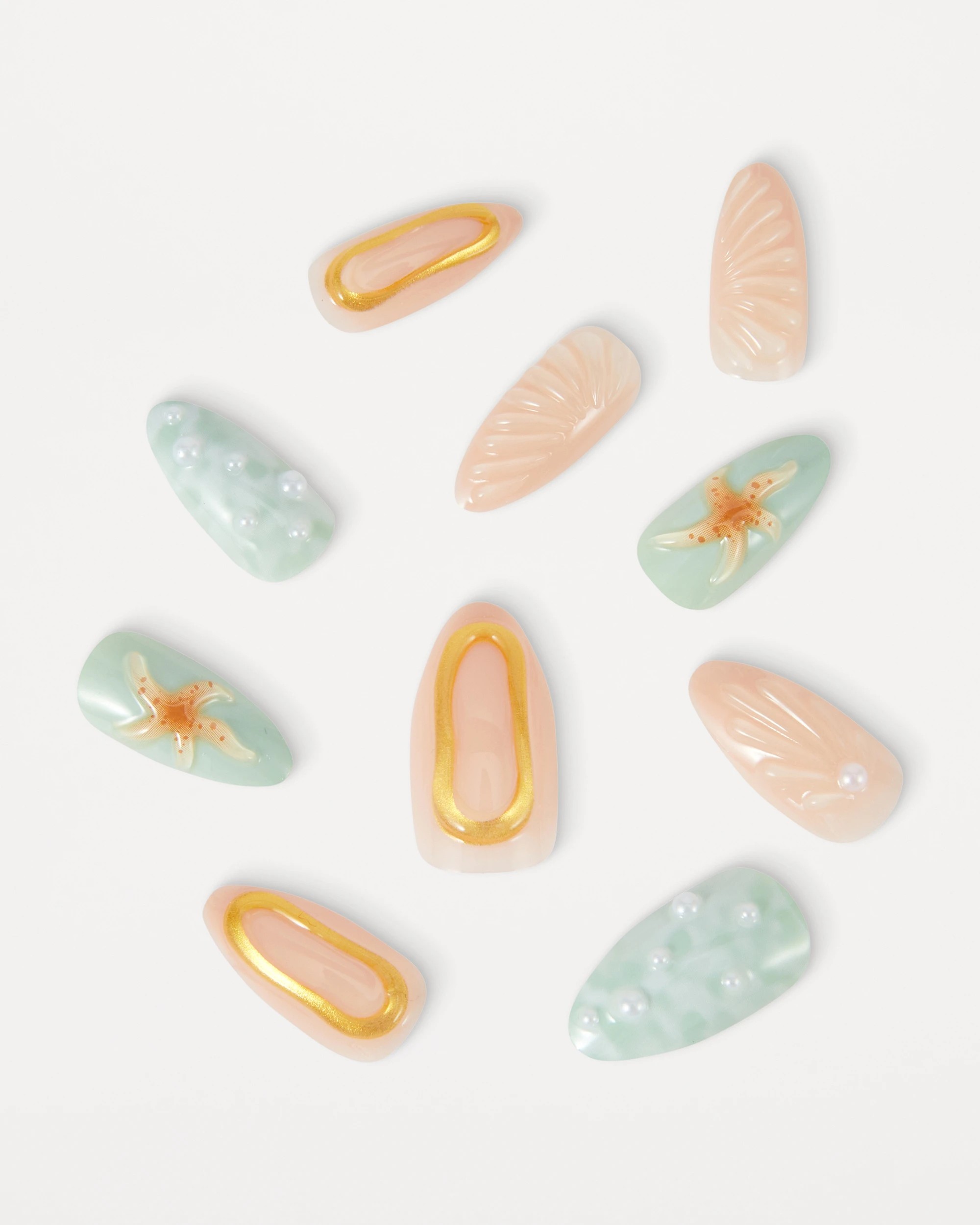2 OXX Beauty 24 Pack Artificial Nails with Adhesive - Stiletto Shape, 3D Mermaid, 2 of 4