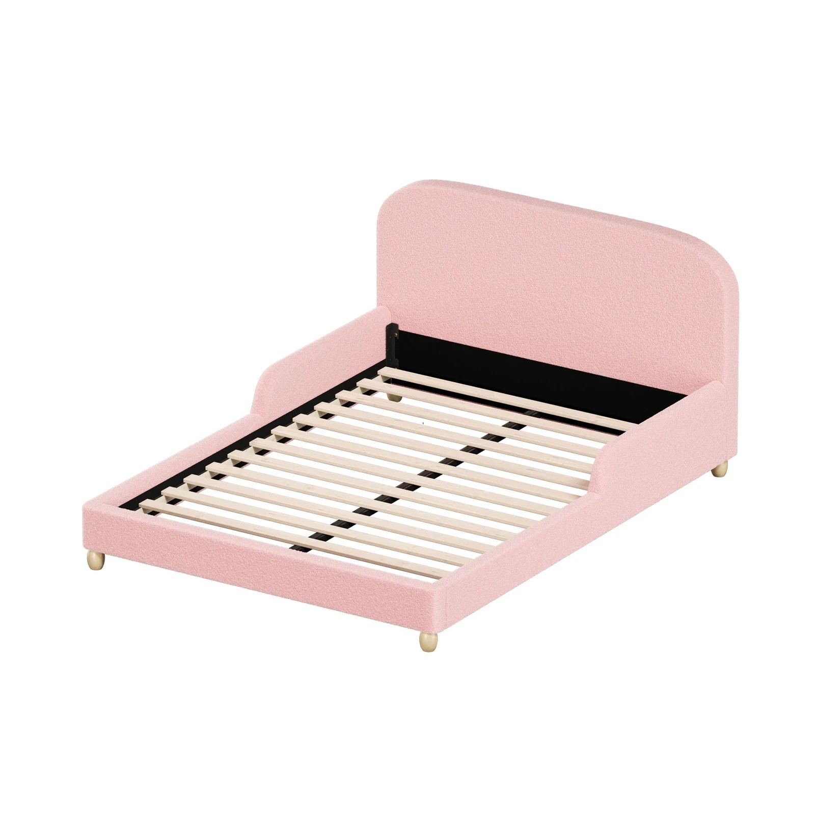7 Oikiture Kids Bed Frame Double Size With Side Guard Rails Boucle - Pink, 7 of 7