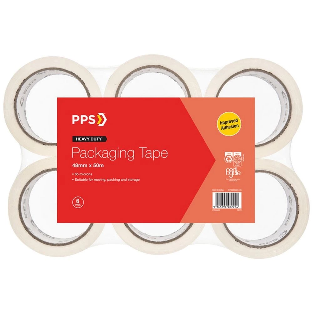 1 PPS Heavy Duty 48mm x 50m Clear Packaging Tape 6 Pack, 1 of 1