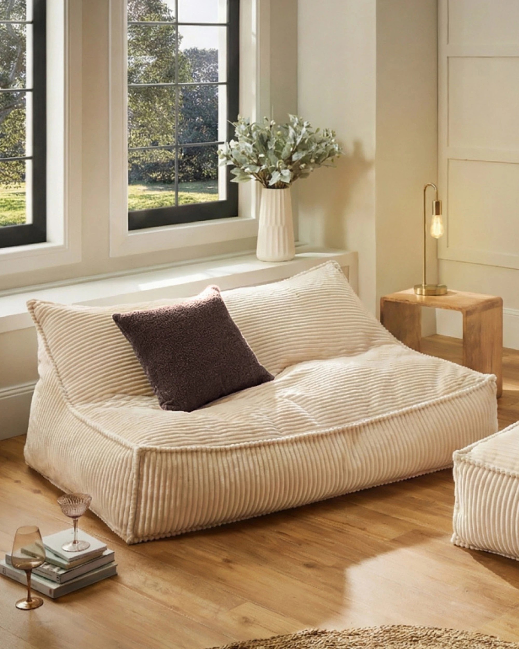 1 Cadence & Co. Wilde Ribbed Luxe Fleece Double Sofa Bean Bag Lounge Cover - Vanilla Cream, 1 of 7