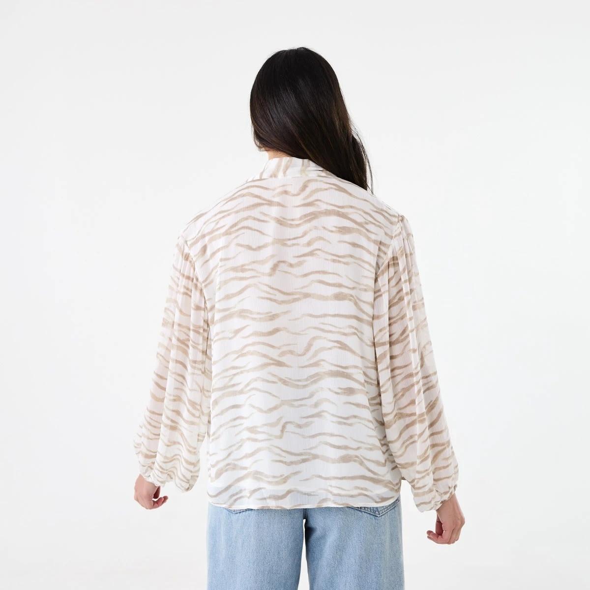 3 Long Sleeve Neck Tie Blouse Sft Zebra, 3 of 6