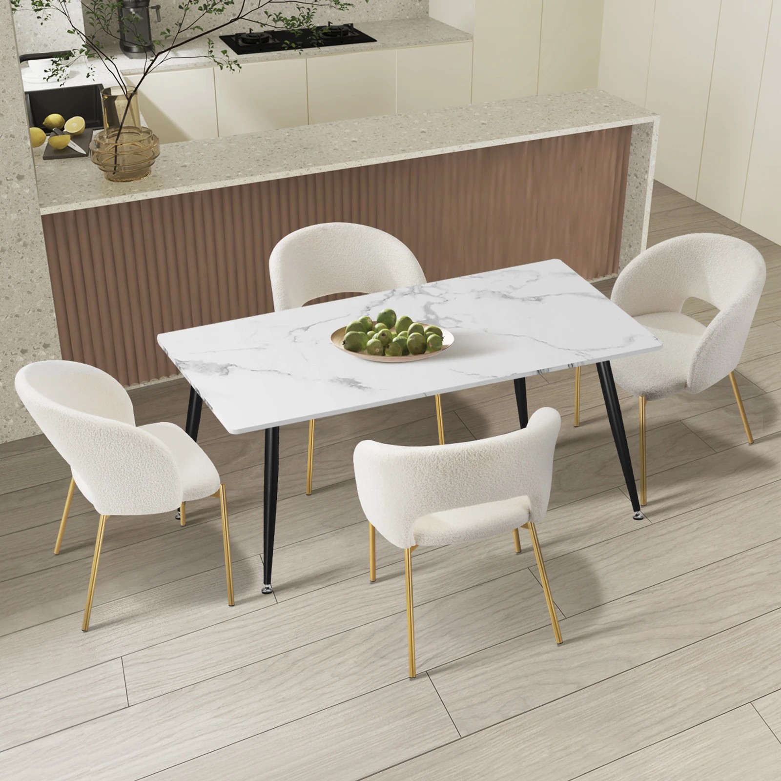 3 Oikiture 120cm Rectangle Dining Table with 4PCS Dining Chairs Sherpa - Multi, 3 of 9