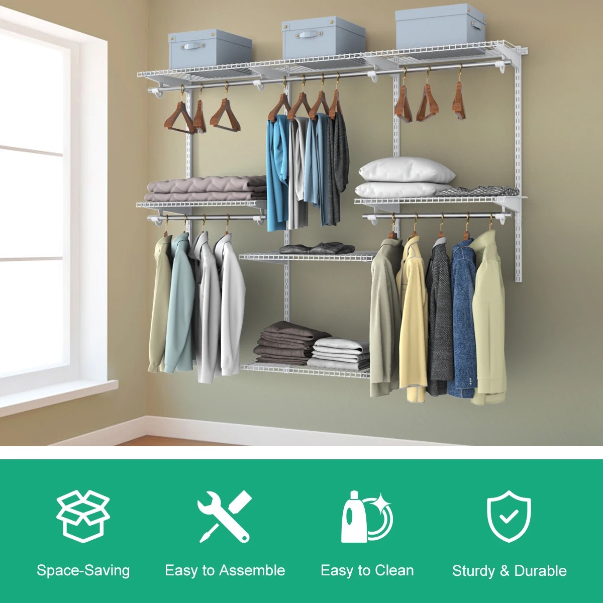 6 Costway Wall Mounted Custom Closet Rack Shelf DIY Clothes Organizer System, 6 of 10