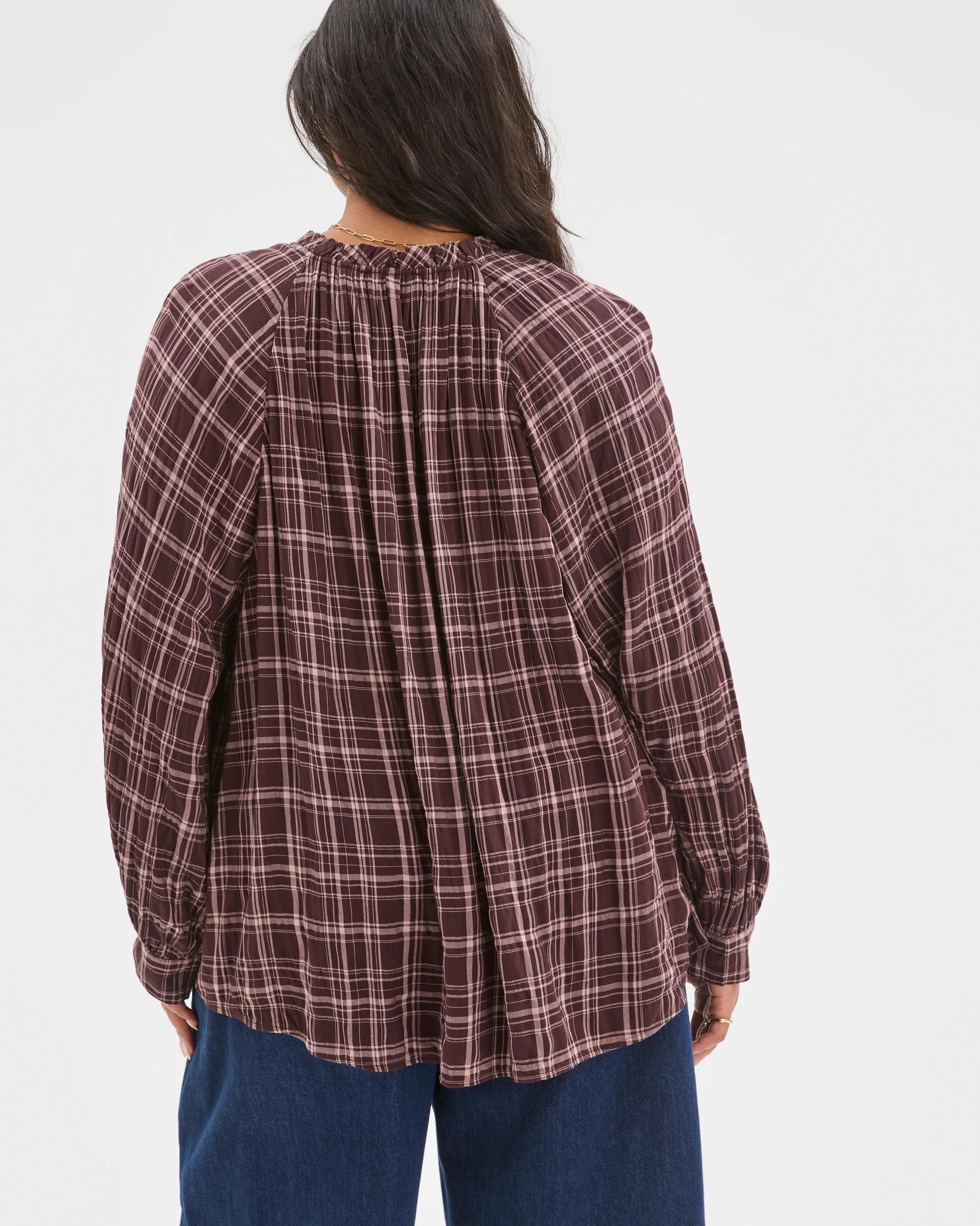 7 Target Curve Plus Size Long Sleeve Romantic Blouse CHOCOLATE PLUM CHECK, 7 of 7