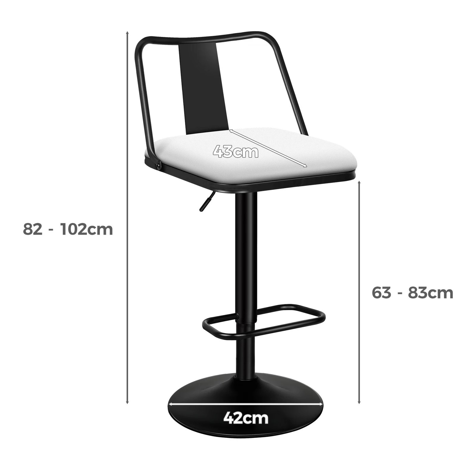 8 Alfordson 2x Bar Stools Gas Lift Leather Bar Chairs Kitchen Swivel Gloria - White, 8 of 10