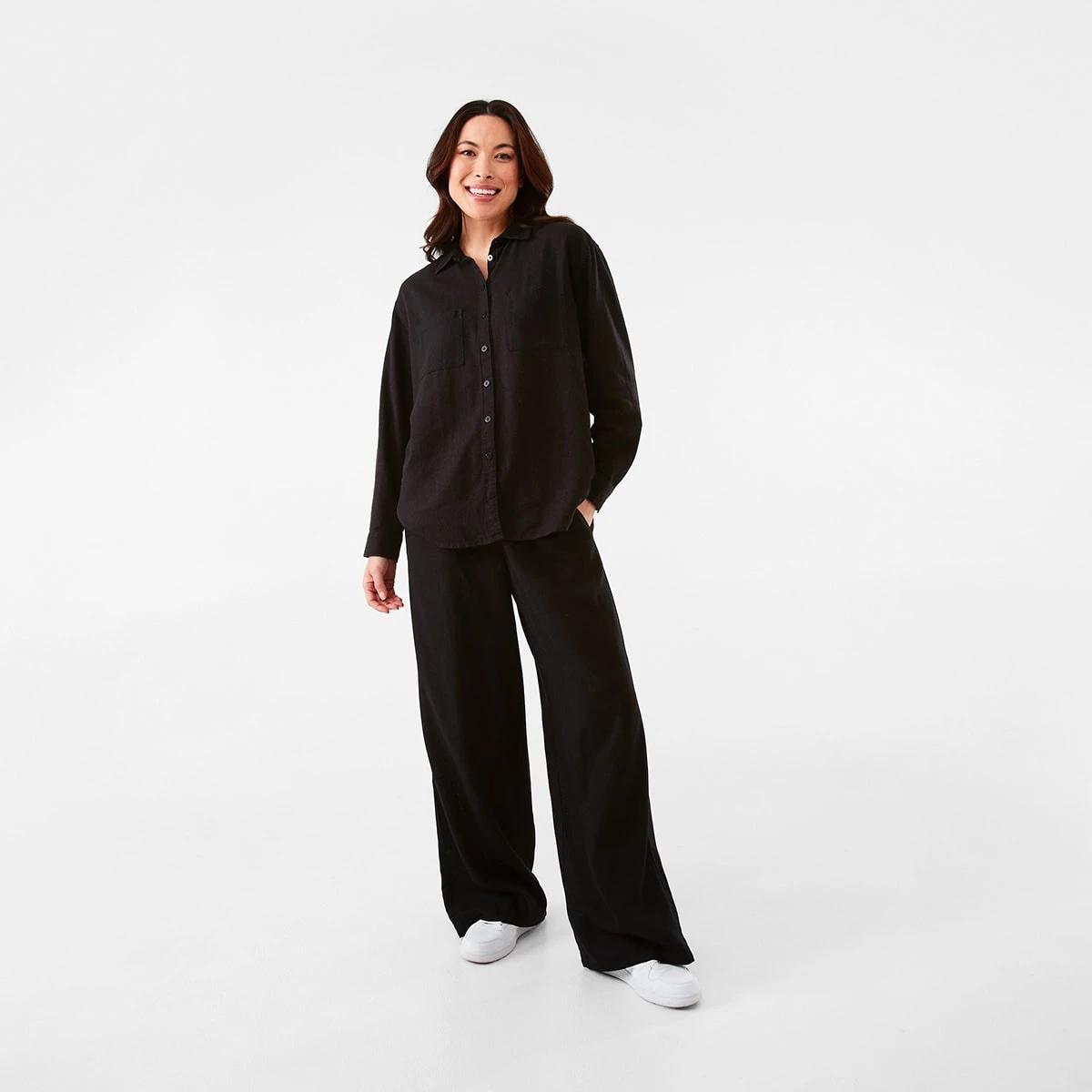 7 Linen Blend Wide Leg Pants Black, 7 of 7