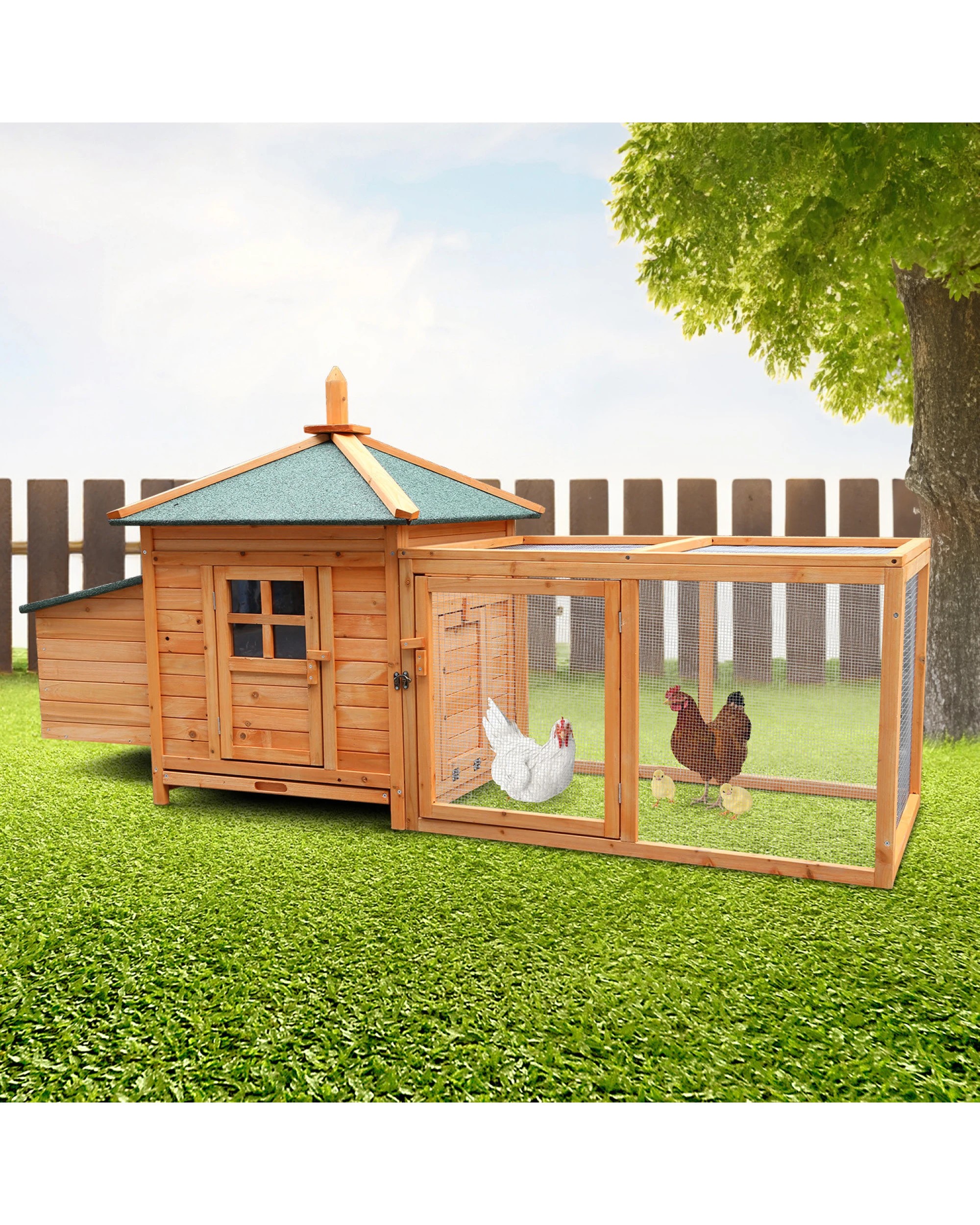 2 Furtastic Large Wooden Chicken Coop Rabbit Hutch Nesting Box Fir Wood - Brown, 2 of 7