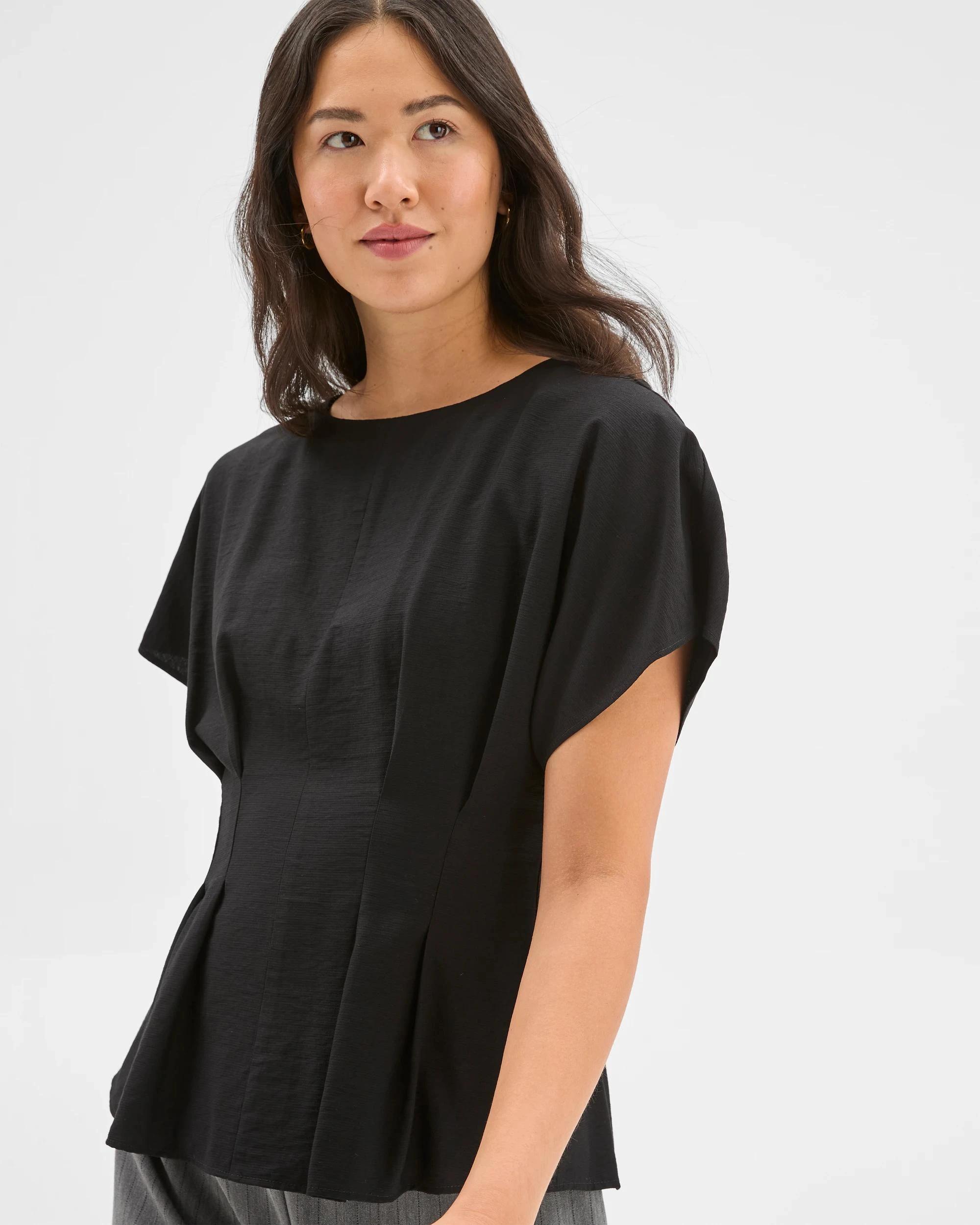 3 Preview Short Sleeve Femme Tuck Blouse BLACK, 3 of 7