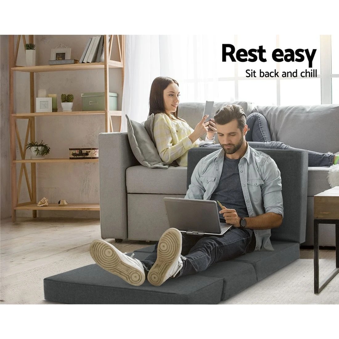 4 Giselle Bedding Foldable Mattress Folding Foam Bed Floor Mat - Grey, 4 of 6