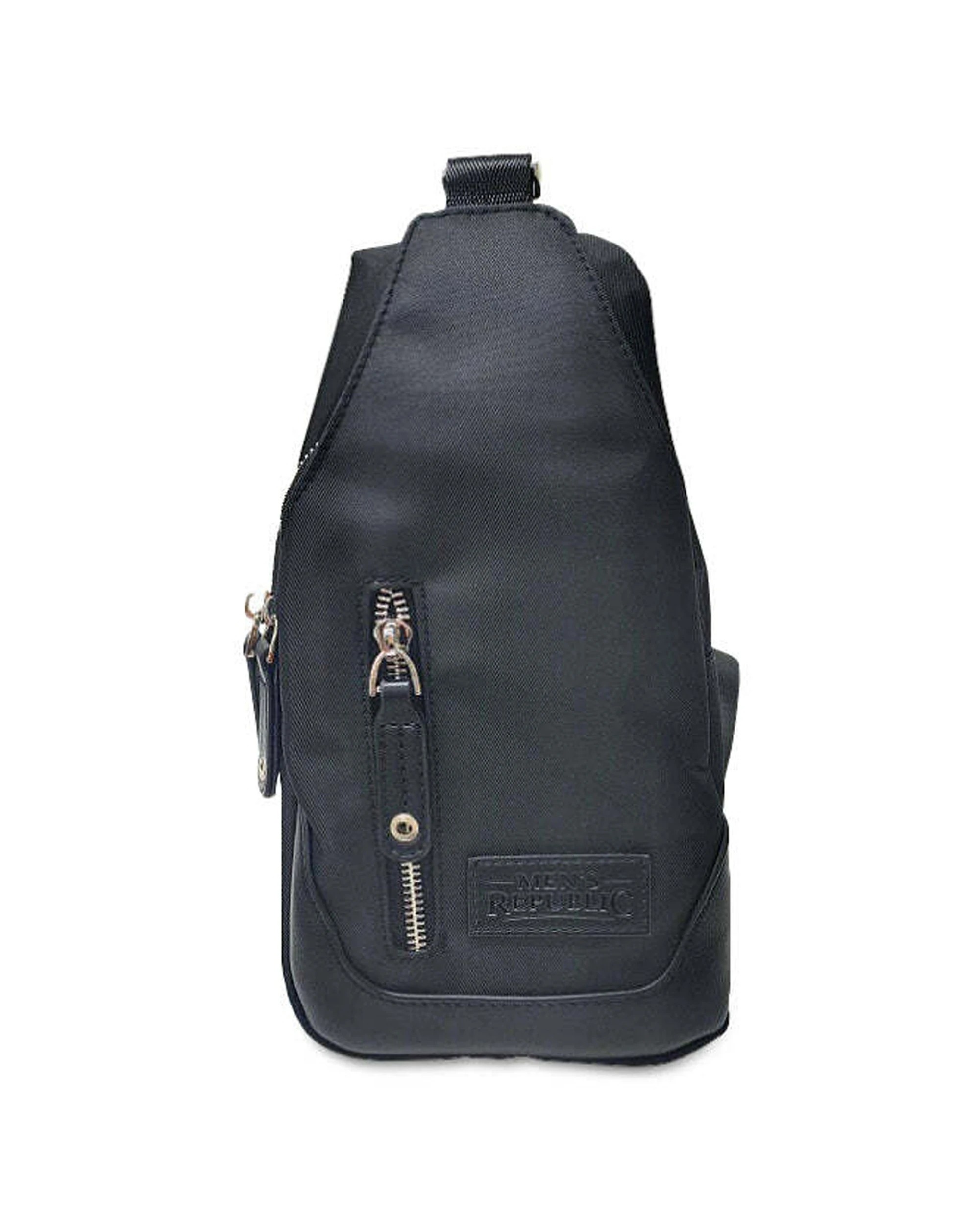 1 Mens Republic Nylon Single Strap Sling Bag Backpack 3 Zip Pockets Nylon Bag For Men - Black, 1 of 4