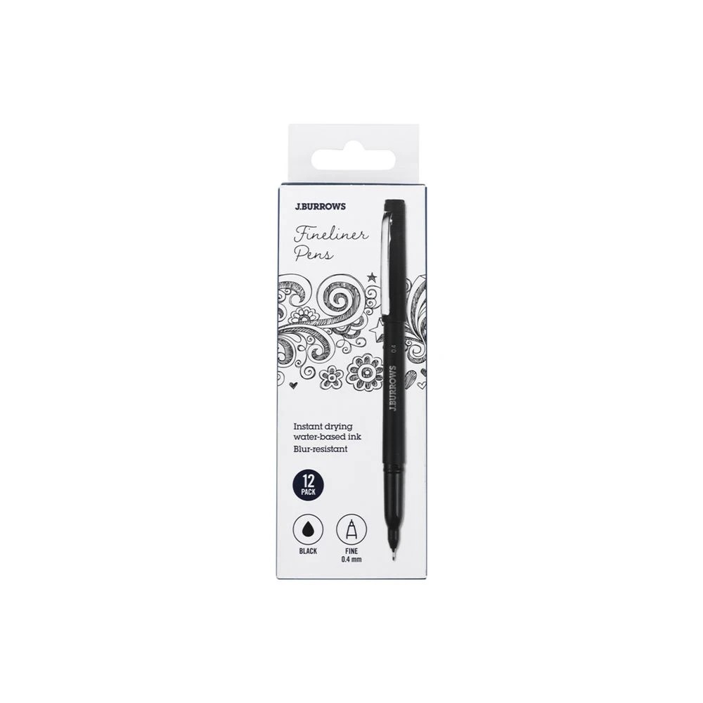 1 J.Burrows Fineliners 0.4mm Black 12 Pack, 1 of 3